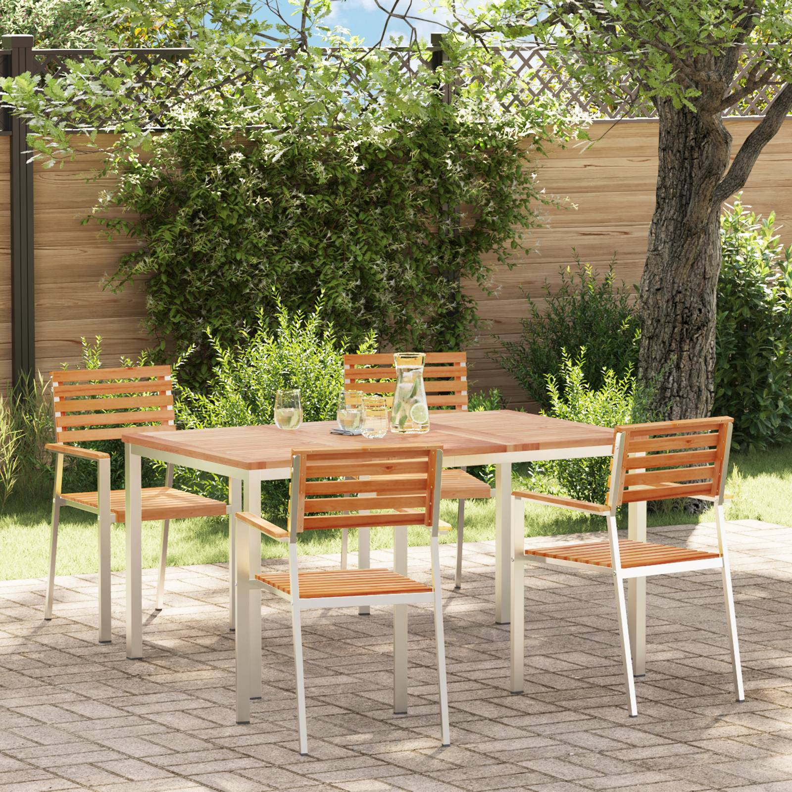 vidaXL 5-teilige Garten Esstisch Set aus massivem Teakholz