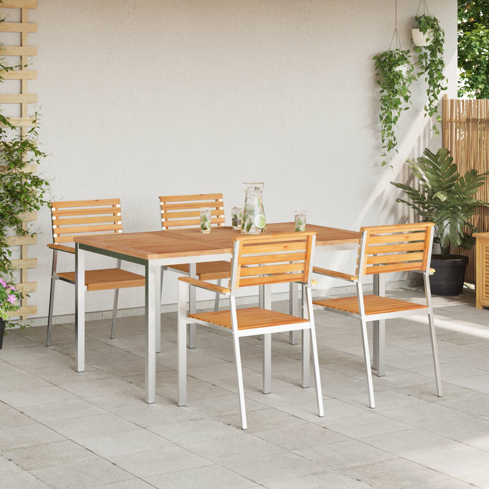 vidaXL 5-teilige Garten Esstisch Set aus massivem Teakholz