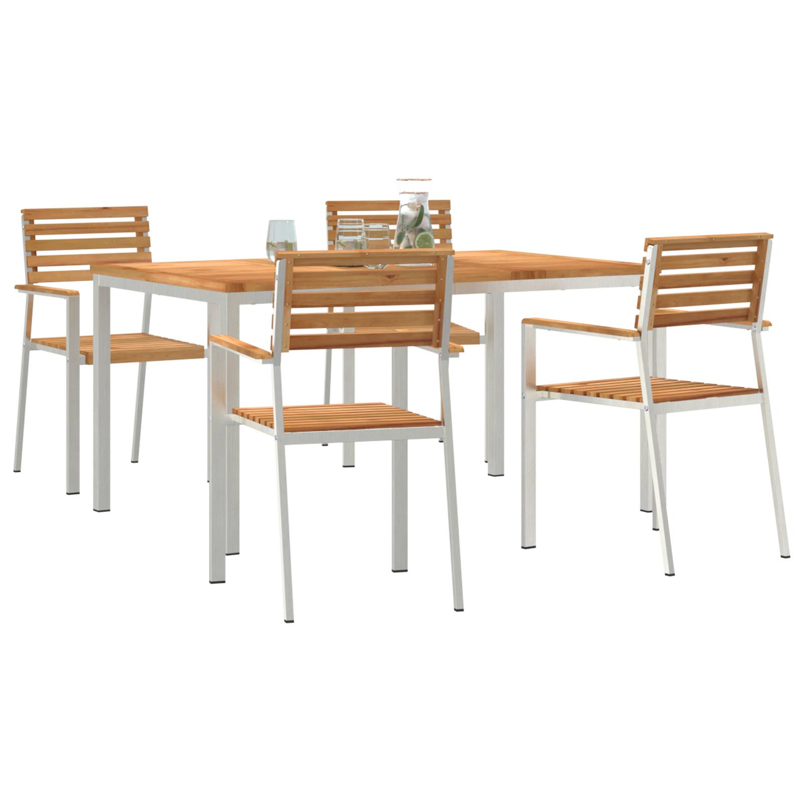 vidaXL 5-teilige Garten Esstisch Set aus massivem Teakholz
