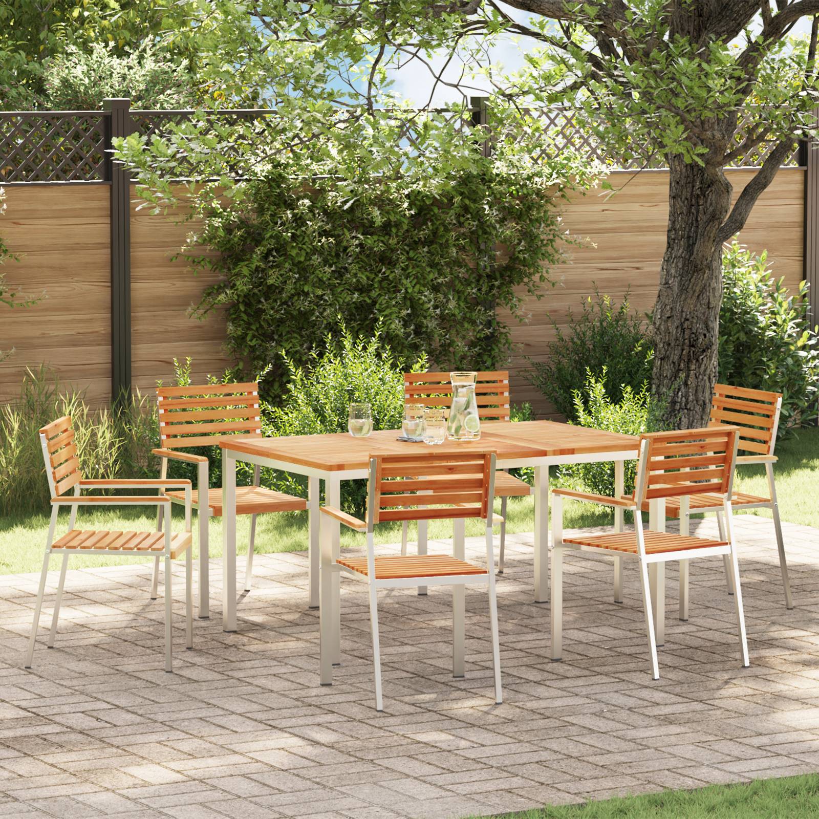 vidaXL 7-teiliges Garten Essset aus massivem Teakholz