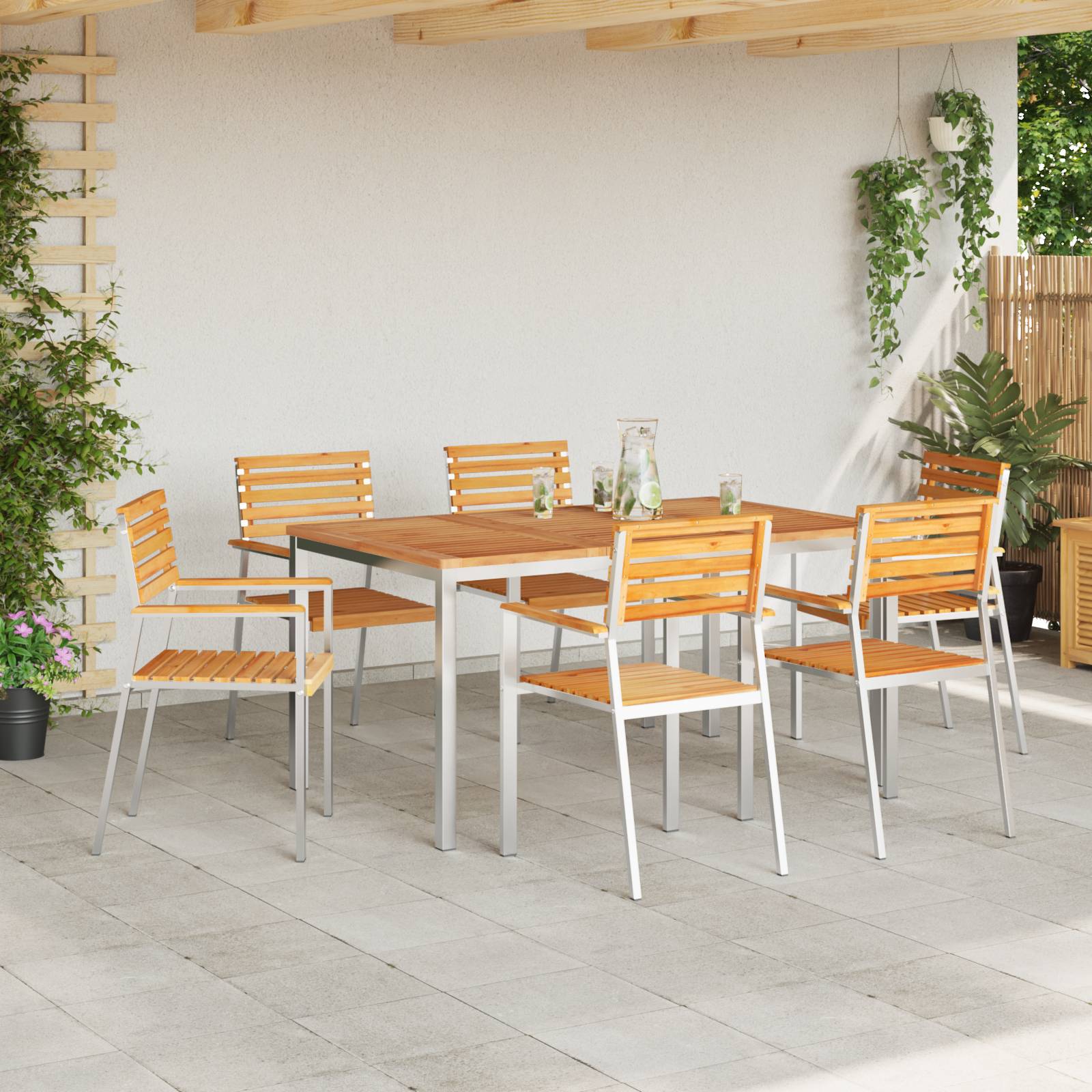 vidaXL 7-teiliges Garten Essset aus massivem Teakholz