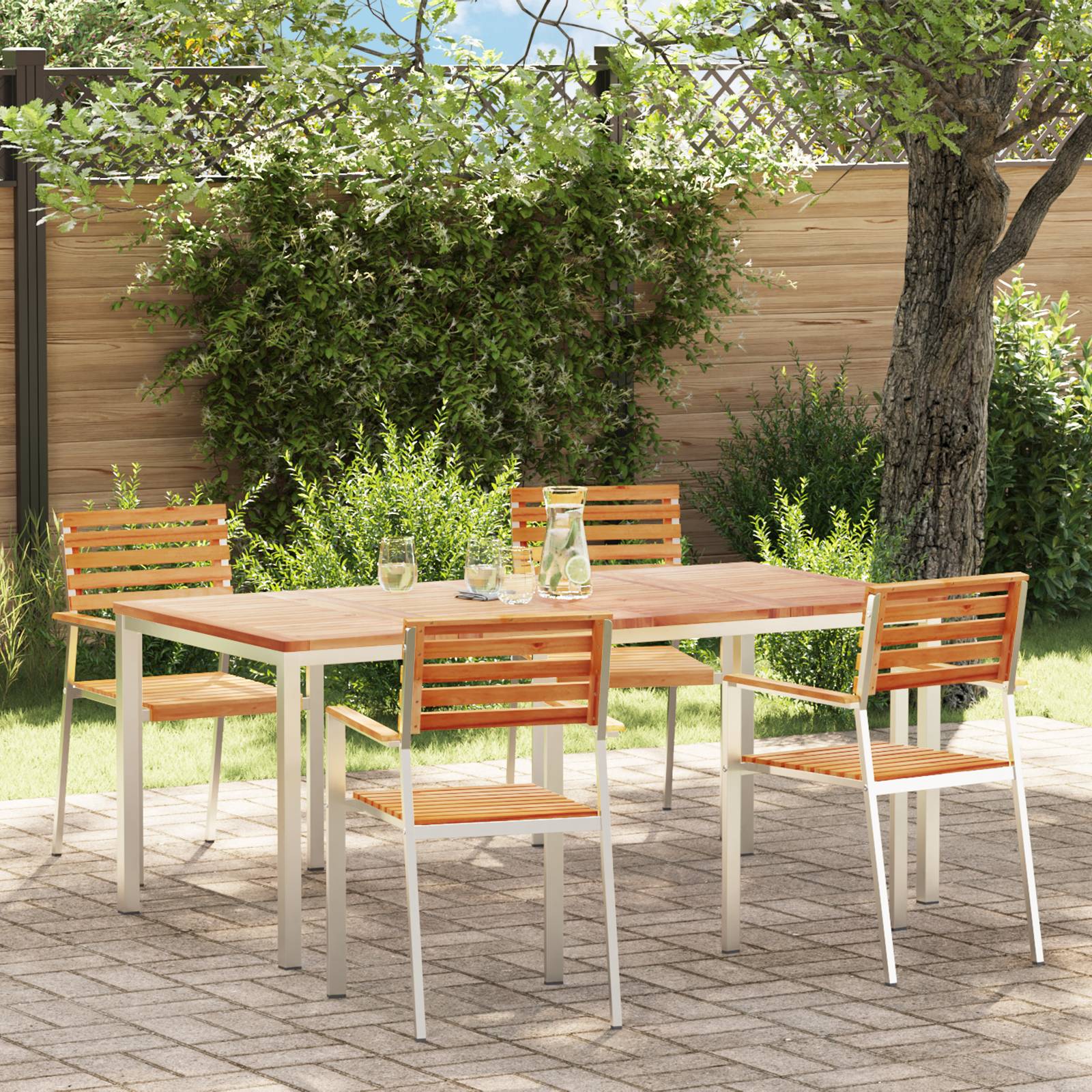vidaXL Garten Essgruppe mit 5 Teilen aus massivem Teakholz