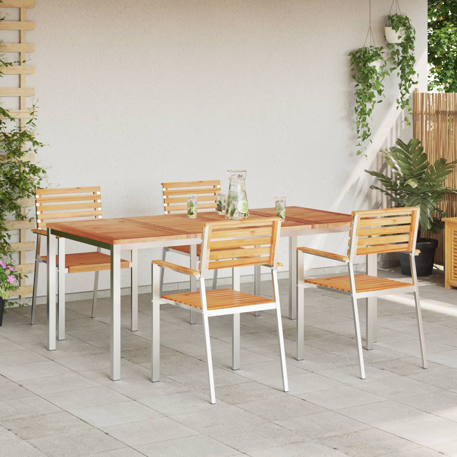vidaXL Garten Essgruppe mit 5 Teilen aus massivem Teakholz