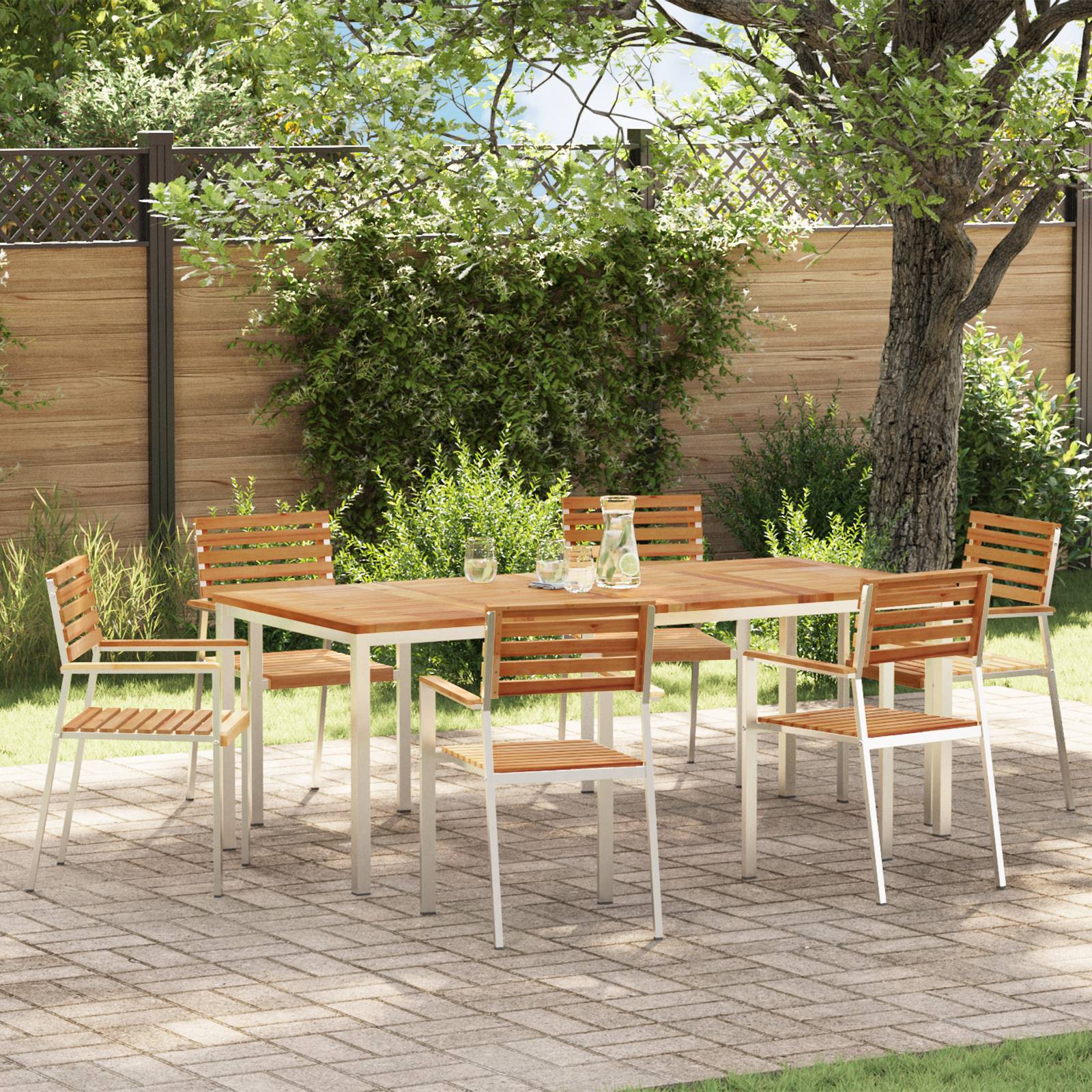 vidaXL 7-teiliges Gartentischset aus massivem Holz Teak