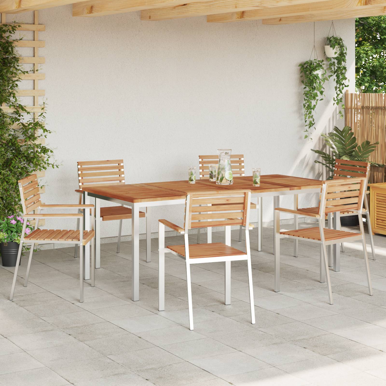 vidaXL 7-teiliges Gartentischset aus massivem Holz Teak