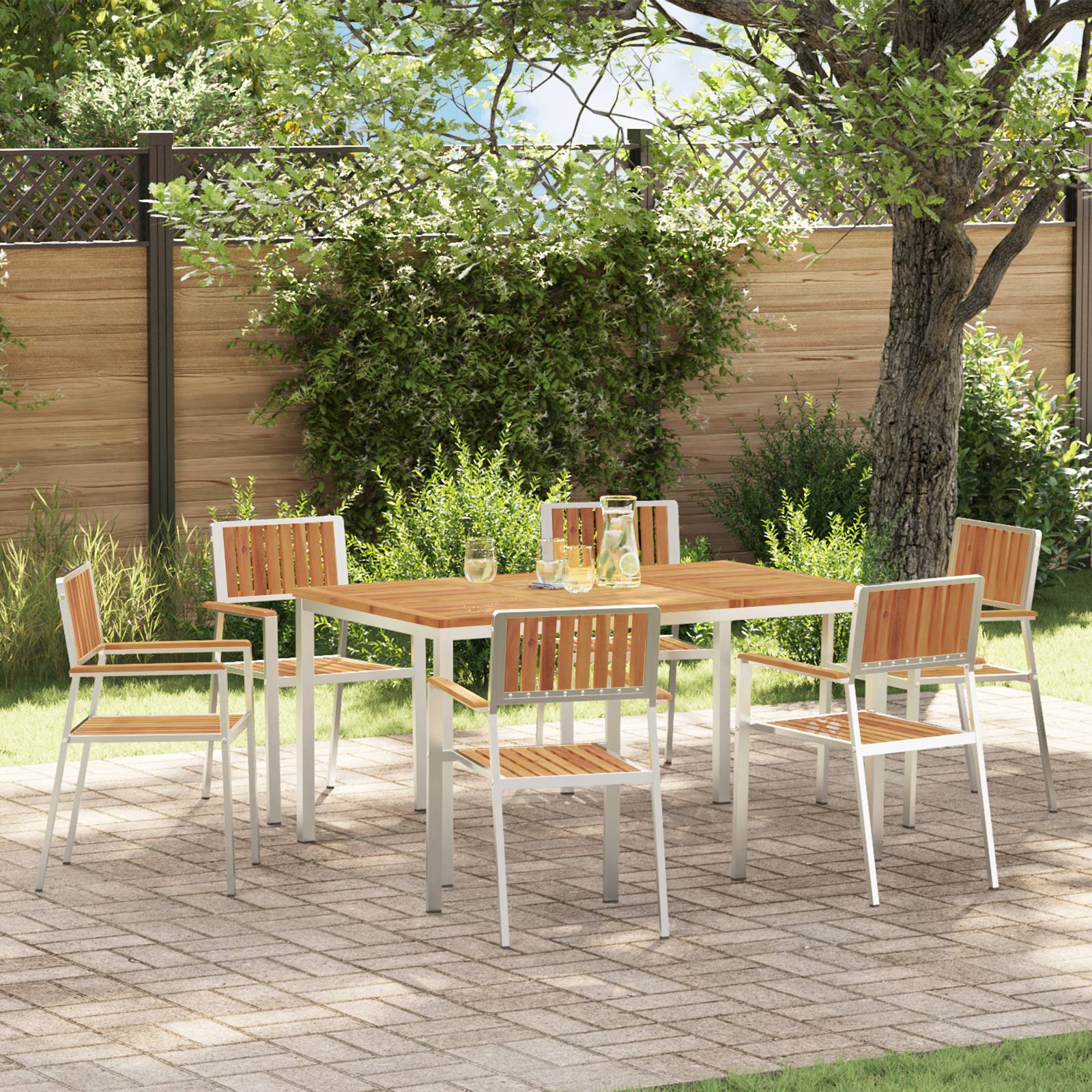 vidaXL 7-teiliges Garten Essgruppe aus massivem Akazienholz