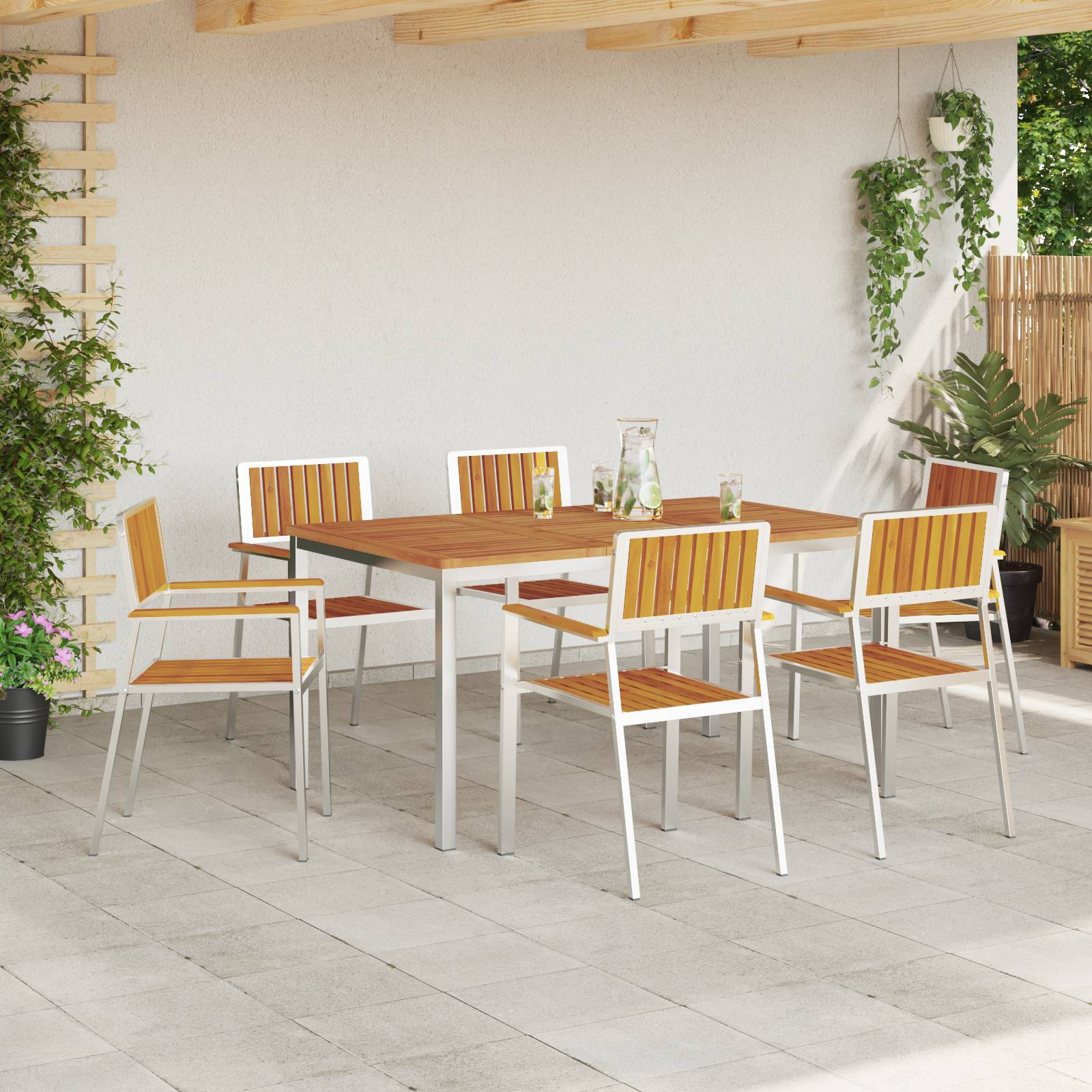 vidaXL 7-teiliges Garten Essgruppe aus massivem Akazienholz
