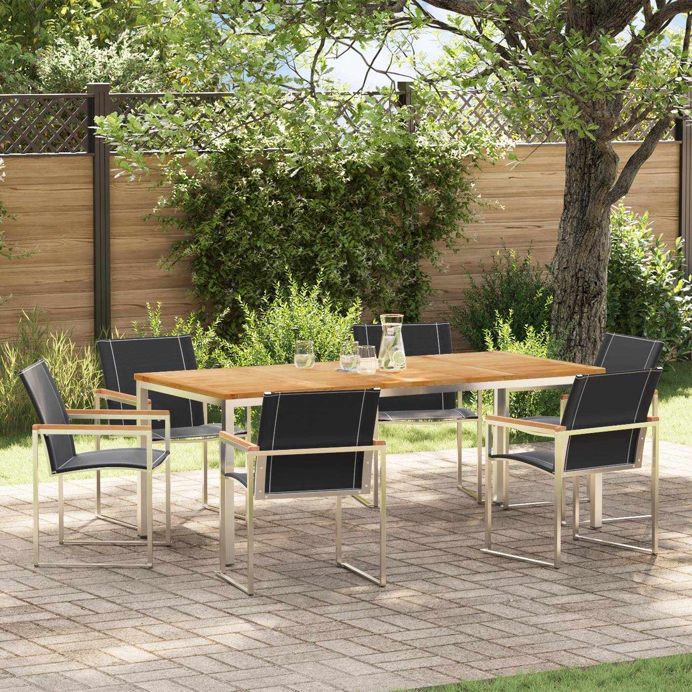 vidaXL 7-teiliges Garten Esszimmer Set aus massivem Akazienholz
