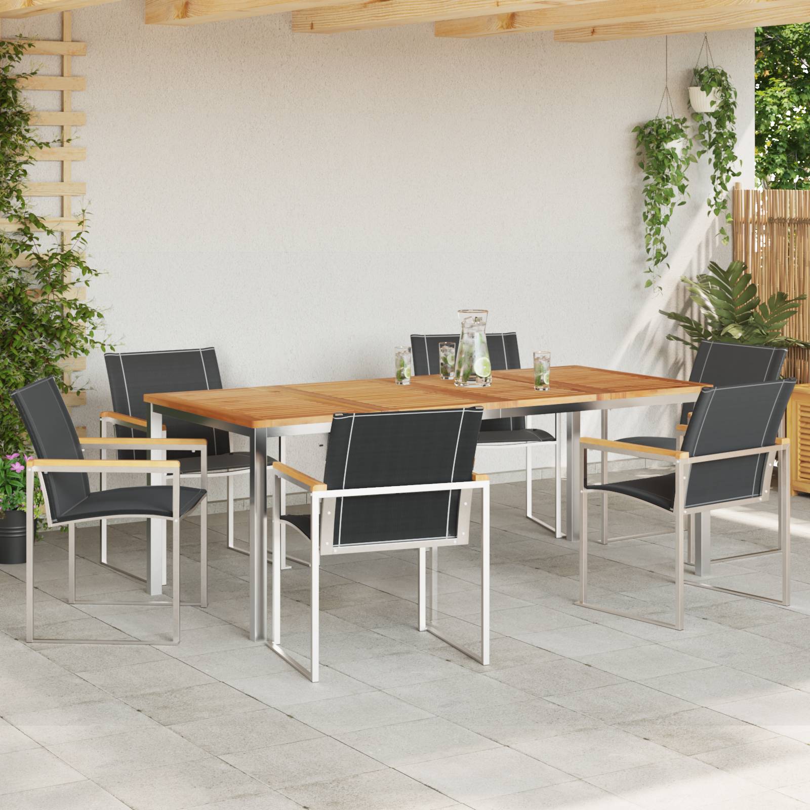 vidaXL 7-teiliges Garten Esszimmer Set aus massivem Akazienholz