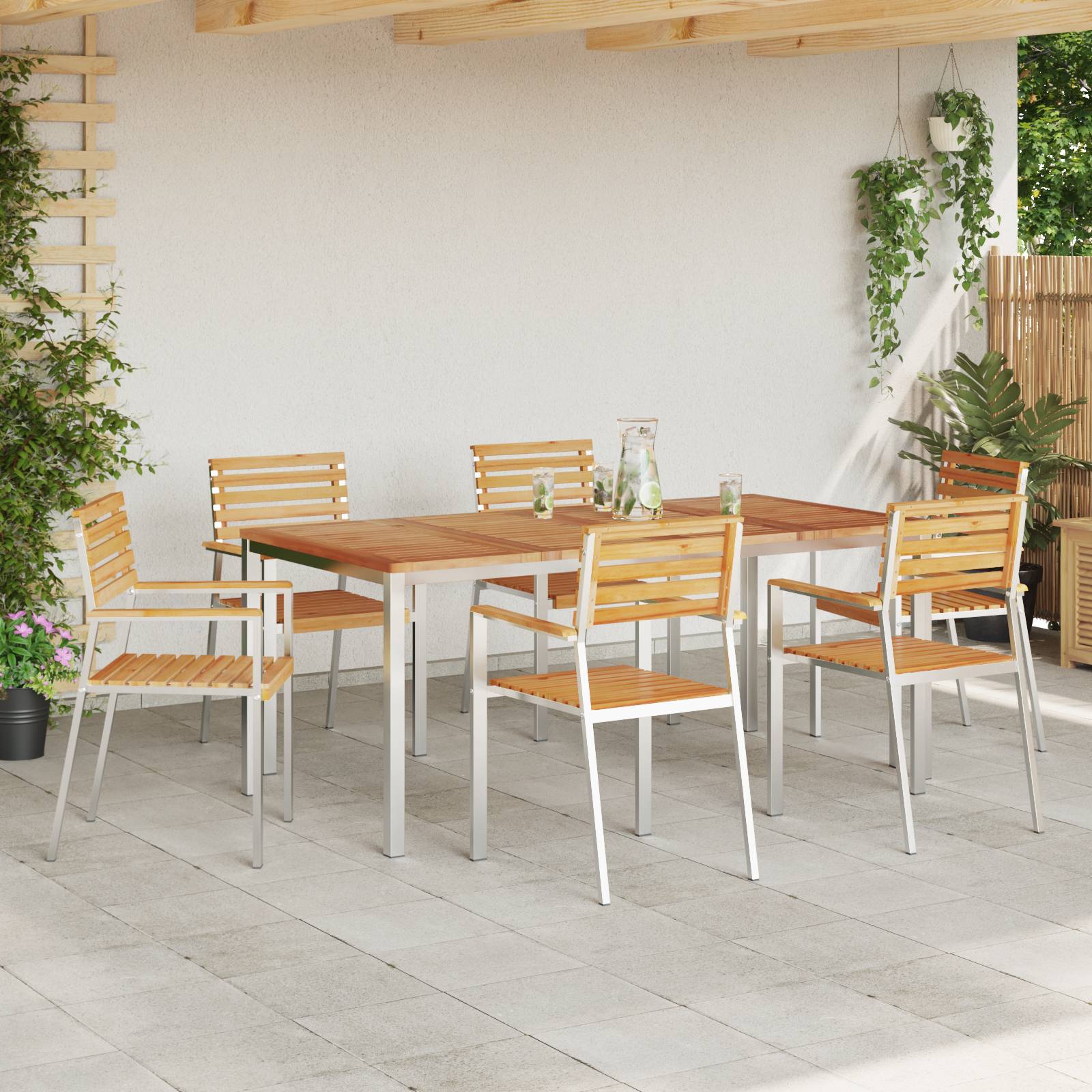 vidaXL Stapelbare Gartenstühle 6 Stück 54,5x56x89 cm Massivholz Teak