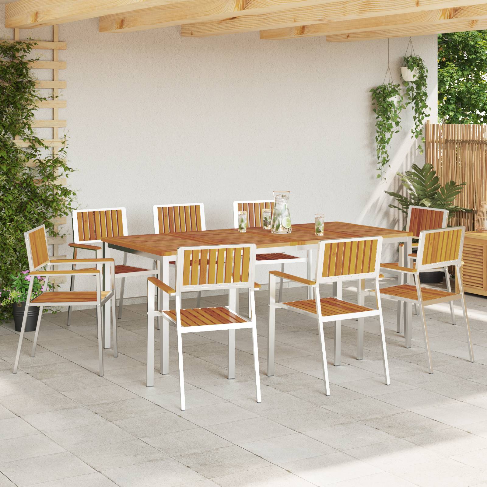 vidaXL 9-teiliges Garten Essgruppe aus solidem Akazienholz