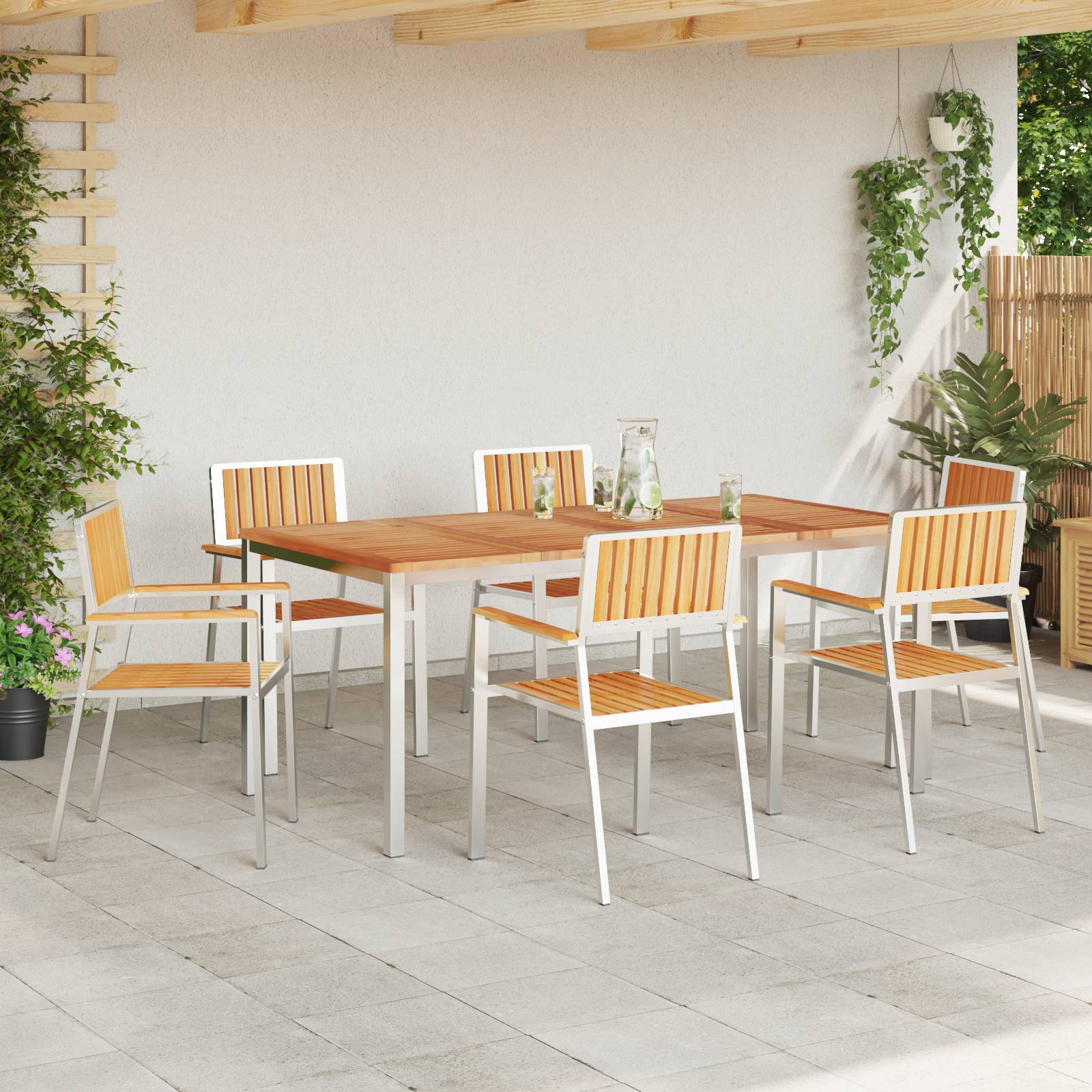 vidaXL 7-teiliges Gartentischset Massivholz Teak