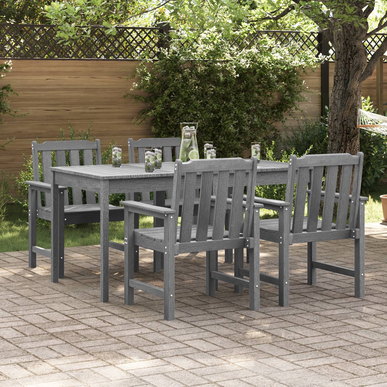 vidaXL Garten-Essstühle 4 Stück Hellgrau 65,5x55,5x88 cm HDPE
