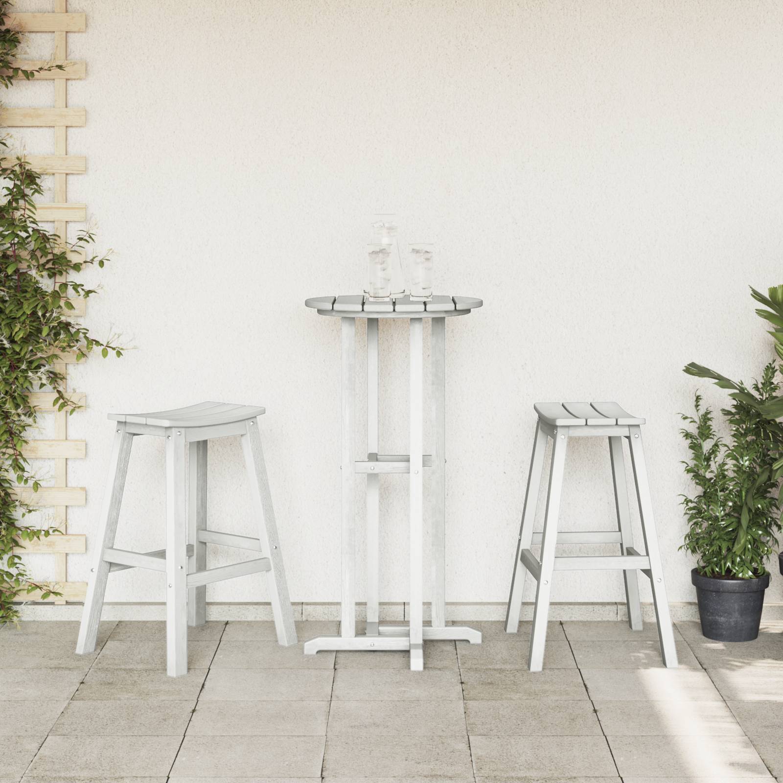 vidaXL 3-teiliges Garten Bar Set Weiß HDPE