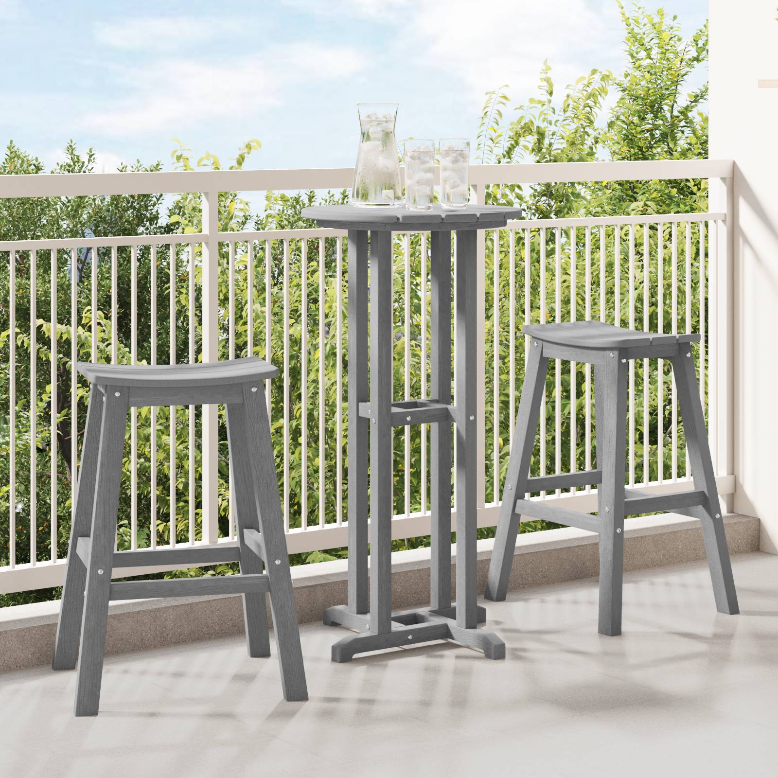 vidaXL 3-teiliges Garten Bar Set Hellgrau HDPE