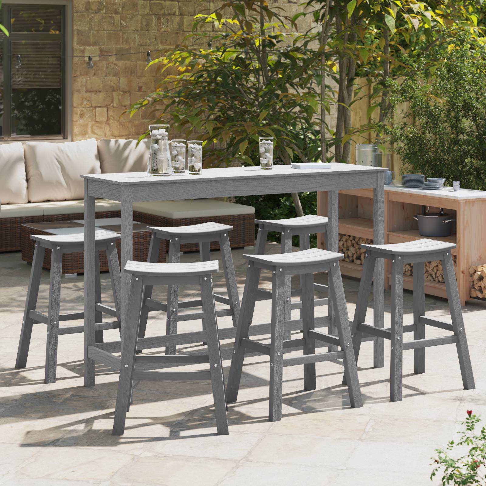 vidaXL Barhocker 9 Stück Hellgrau HDPE