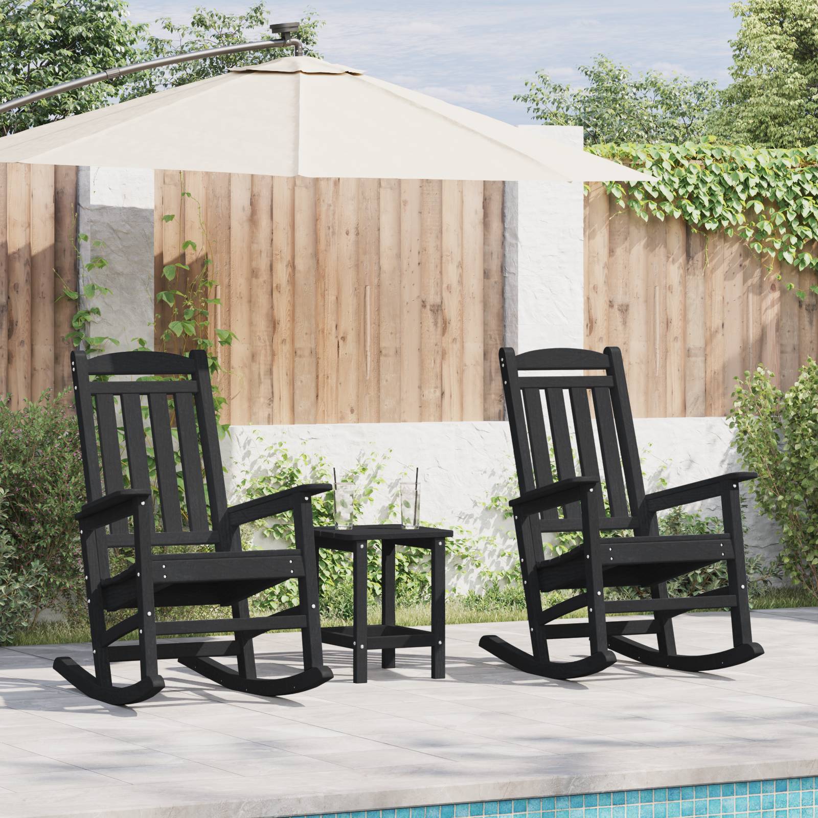 vidaXL Garten Schaukelstühle 2 Stück Schwarz 70x92x107.5 cm HDPE