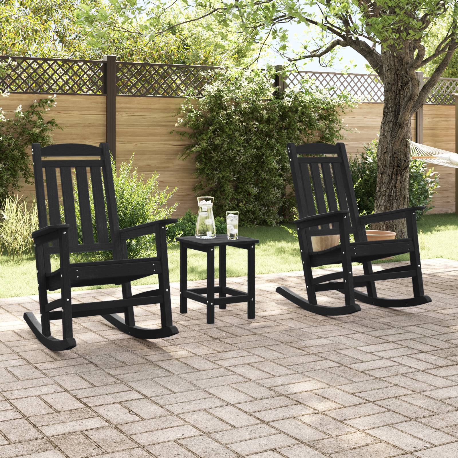 vidaXL Garten Schaukelstühle 2 Stück Schwarz 70x92x107.5 cm HDPE
