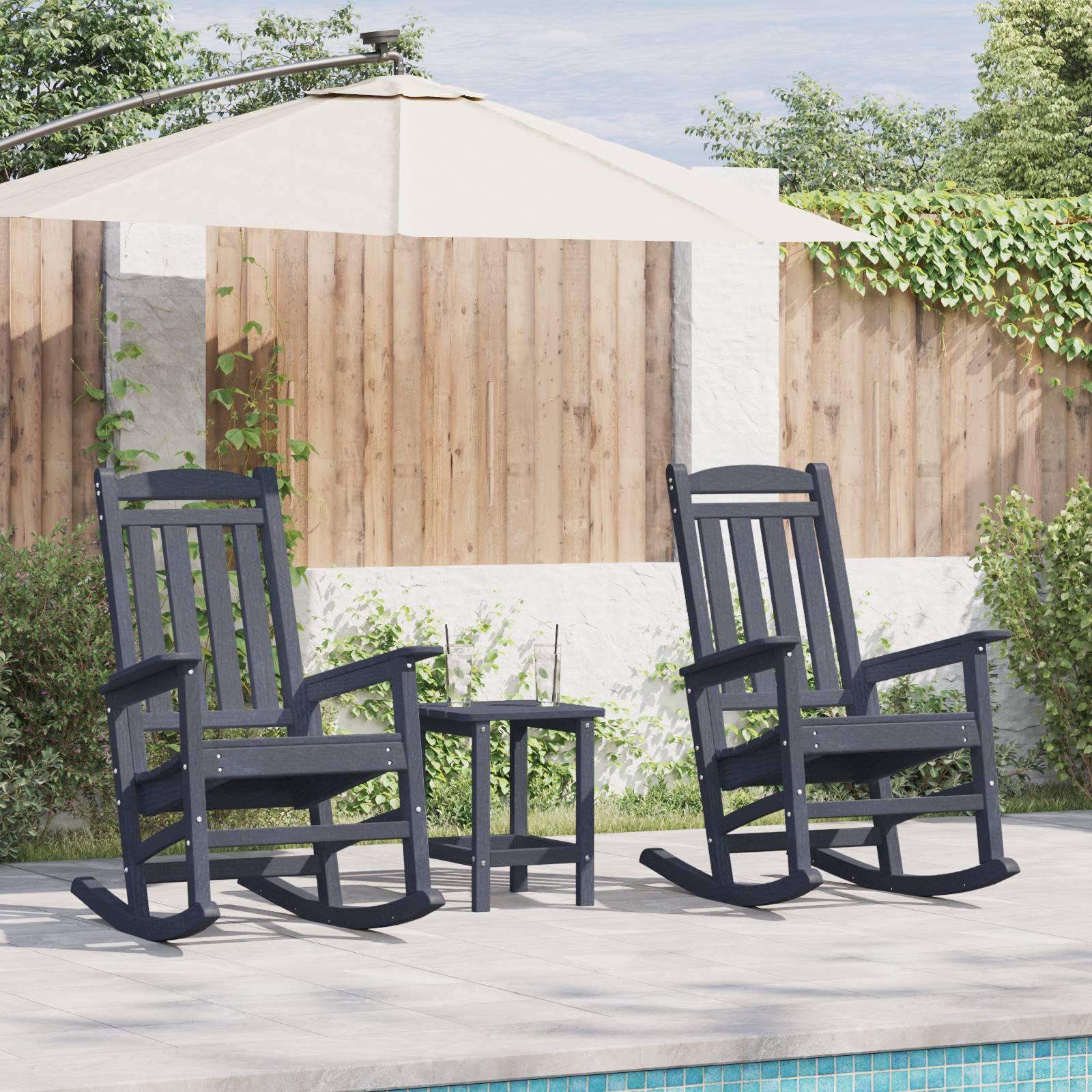 vidaXL Garten Schaukelstühle 2 Stk Marineblau 70x92x107.5 cm HDPE