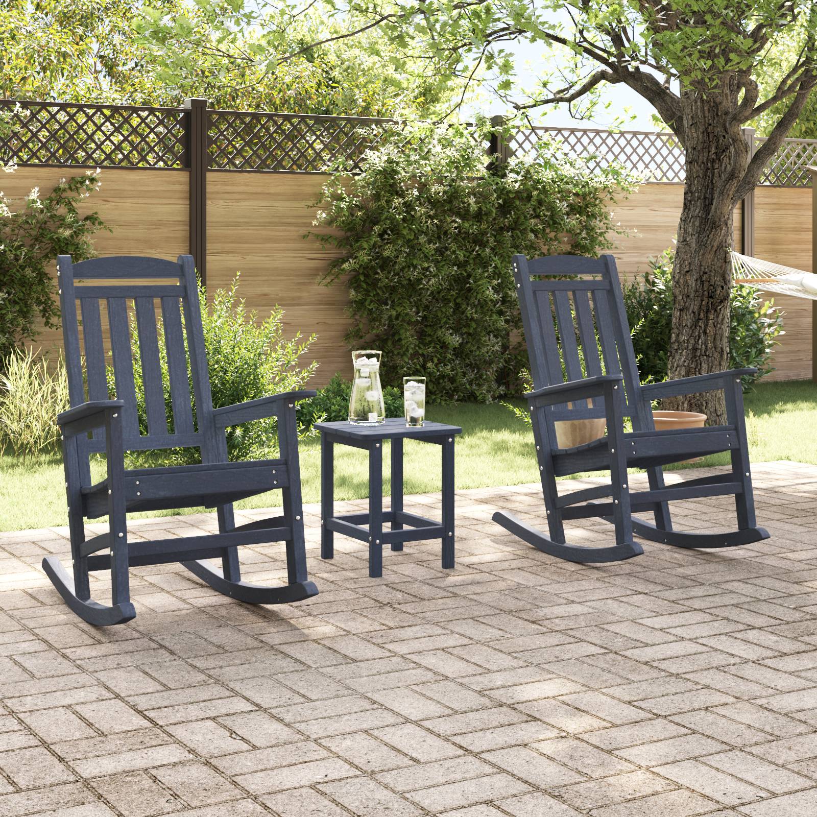 vidaXL Garten Schaukelstühle 2 Stk Marineblau 70x92x107.5 cm HDPE