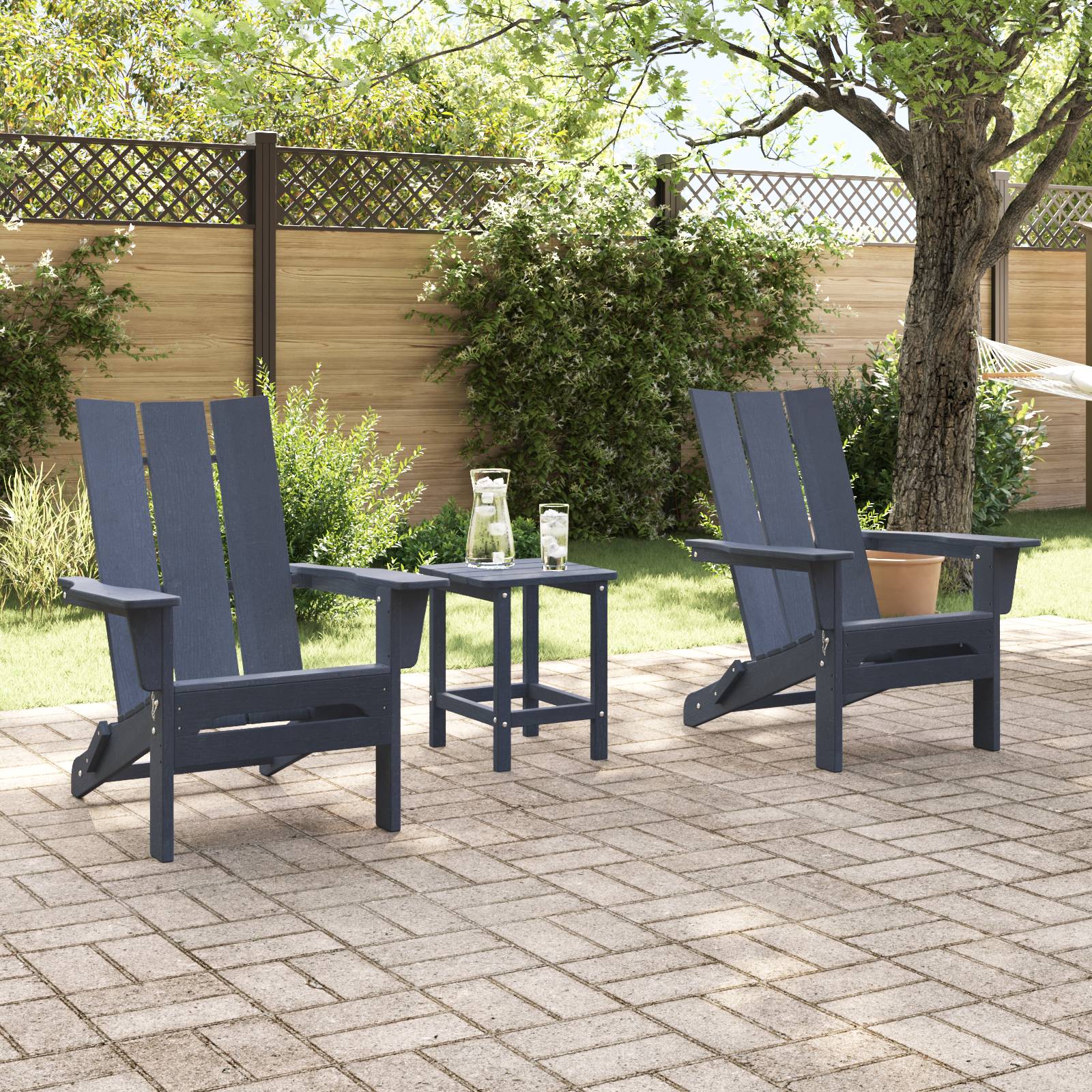 vidaXL 3-teiliges Garten-Loungeset Marineblau HDPE