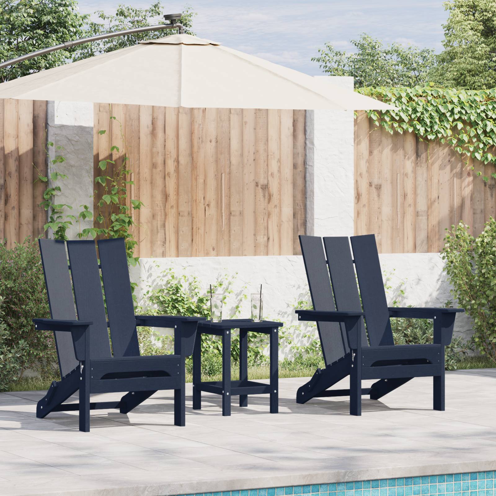 vidaXL 3-teiliges Garten-Loungeset Marineblau HDPE