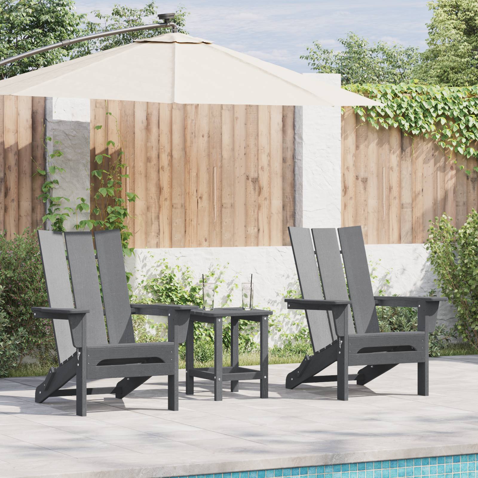 vidaXL Faltbare Adirondack-Stühle 2 Stück Hellgrau 74.5x80.5x90 cm HDPE