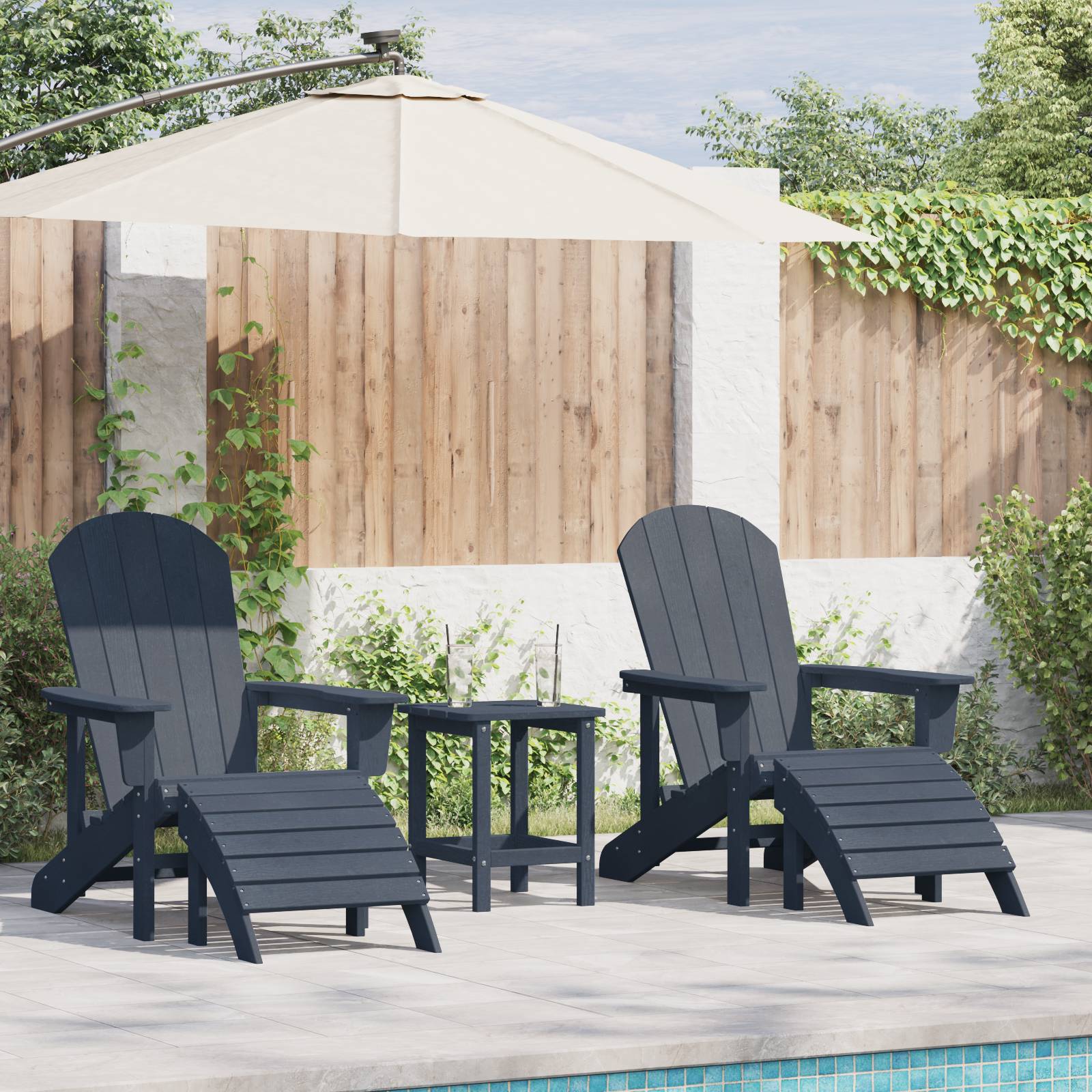 vidaXL Adirondack-Stühle mit Fußteilen 2 Stk. Marineblau HDPE