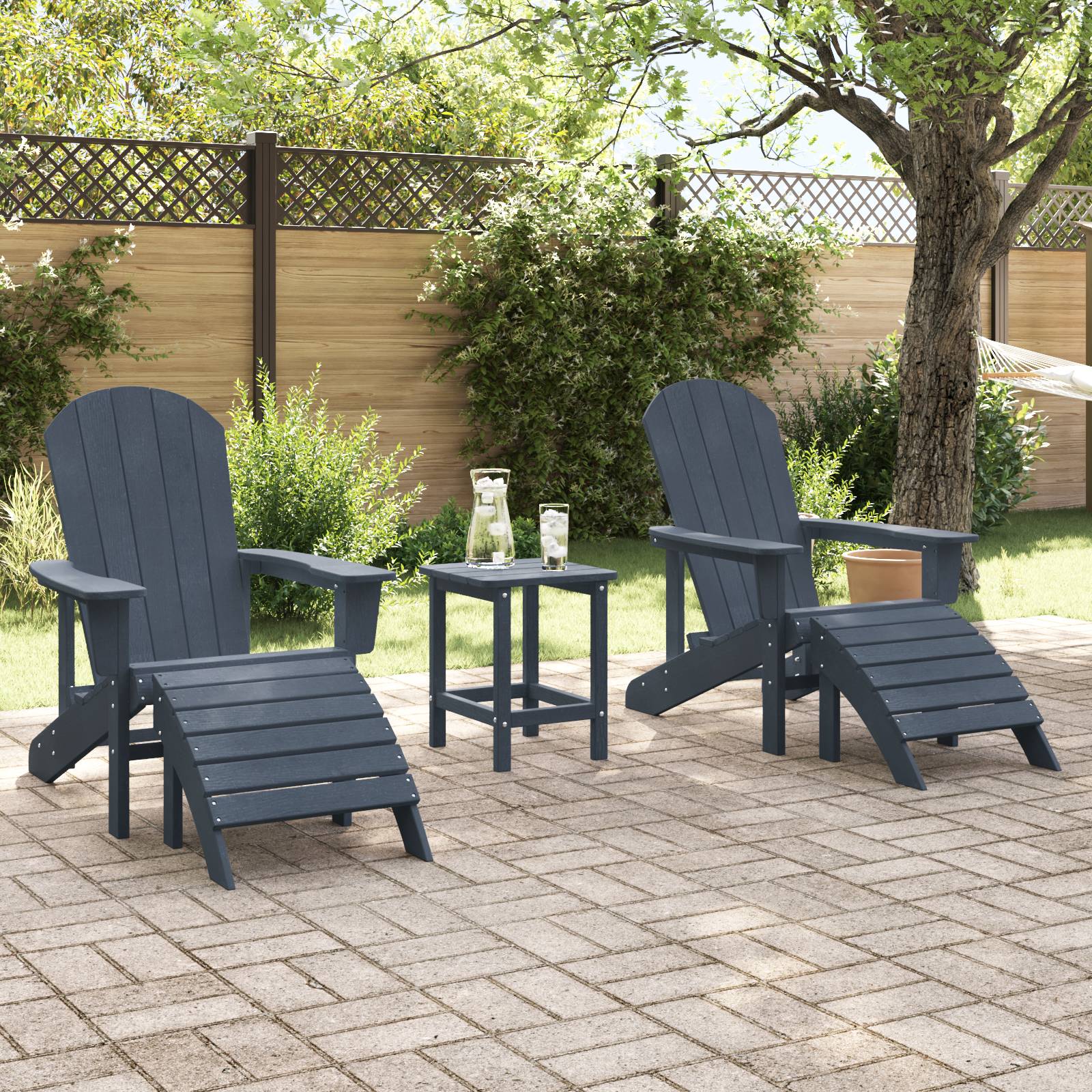 vidaXL Adirondack-Stühle mit Fußteilen 2 Stk. Marineblau HDPE