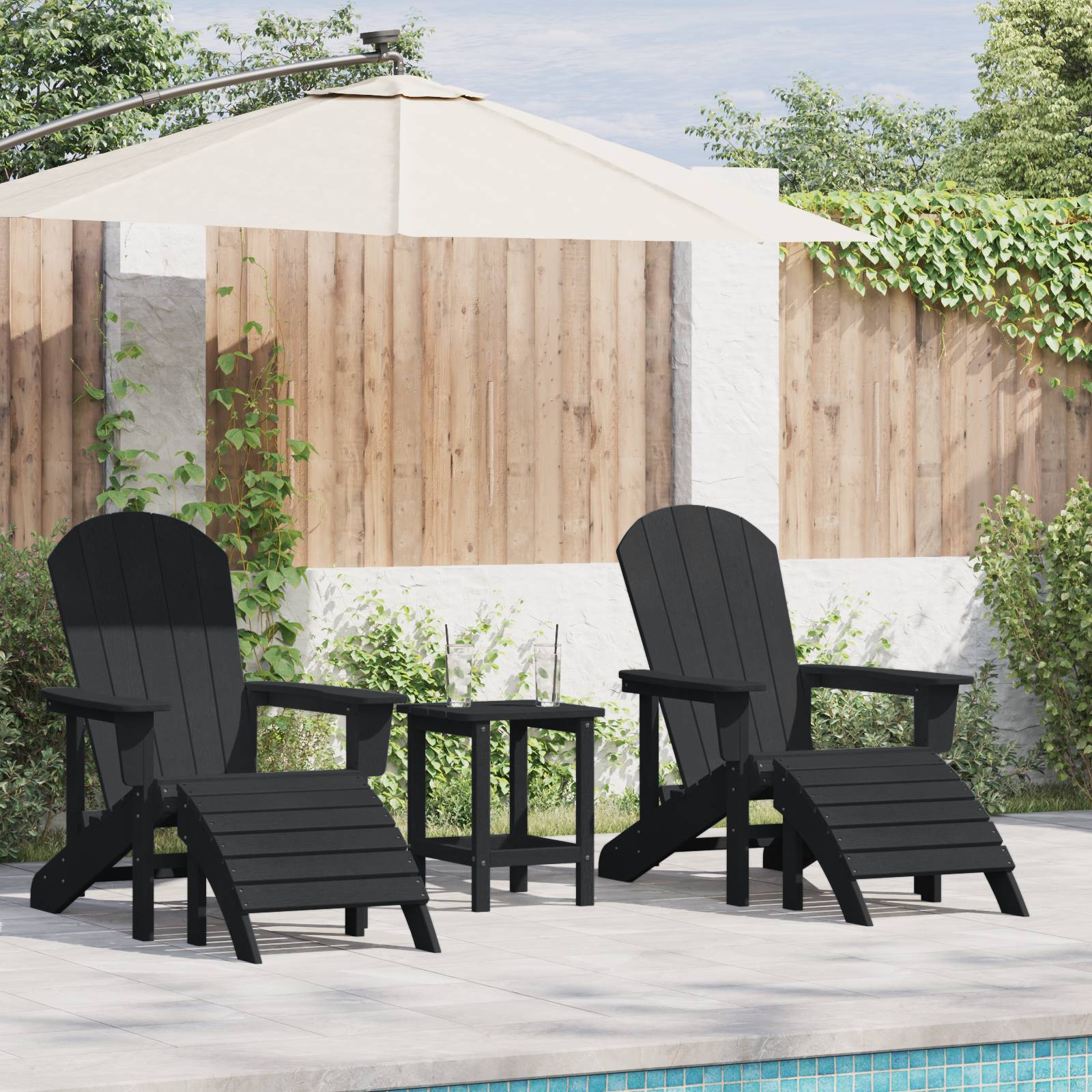 vidaXL Adirondack-Stühle mit Fußteilen 2 Stk. Schwarz HDPE