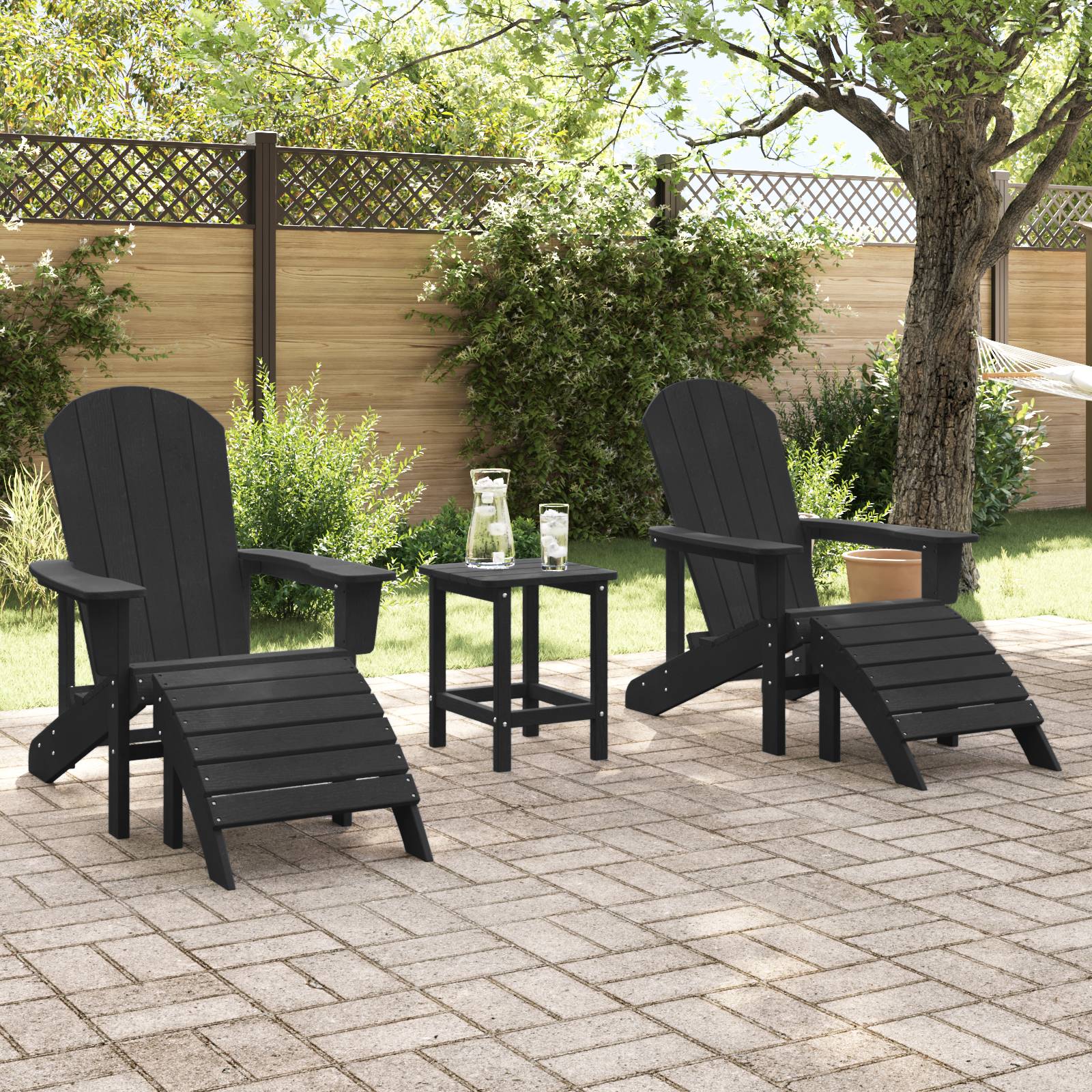 vidaXL Adirondack-Stühle mit Fußteilen 2 Stk. Schwarz HDPE
