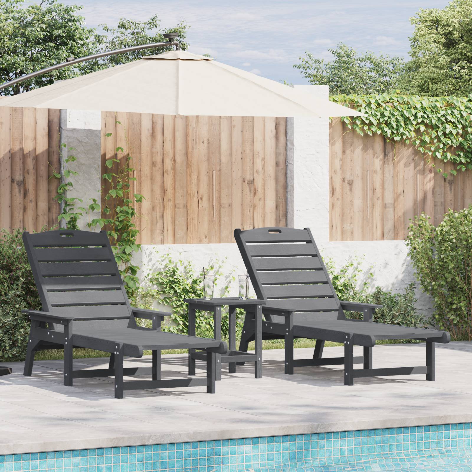 vidaXL Sonnenliegen 2 Stk Hellgrau 162x53x98.5 cm HDPE