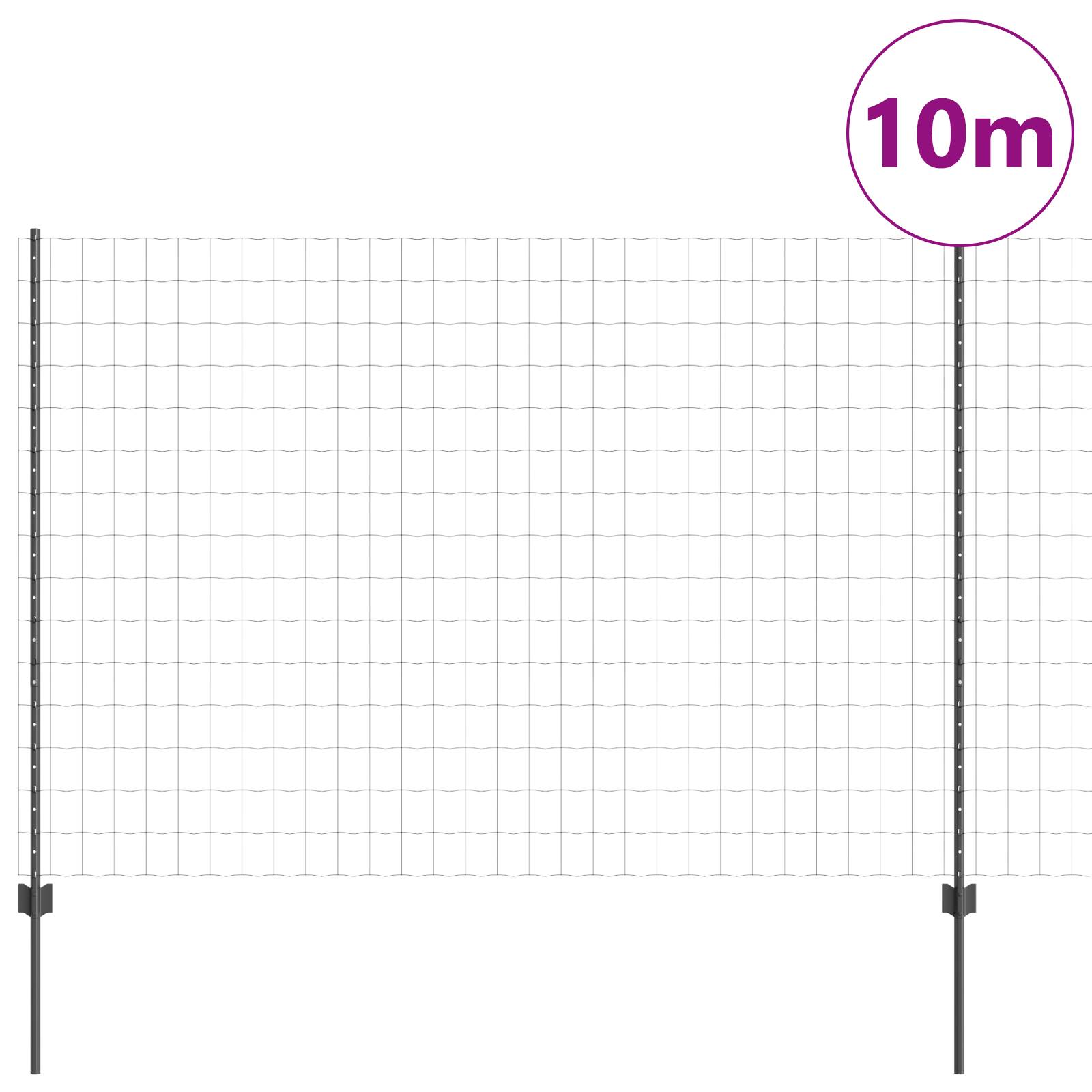 vidaXL Euro Zaun mit 10 U-Pfosten Grau 1,5x10 m Stahl