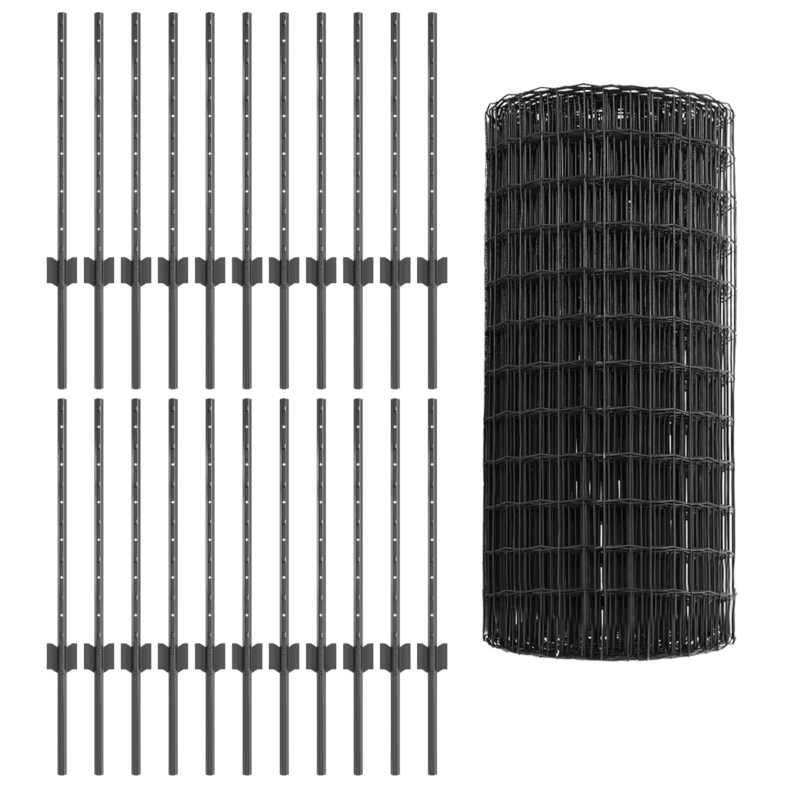 vidaXL Eurozaun mit 22 U-Pfosten Grau 0,6x50 m Stahl