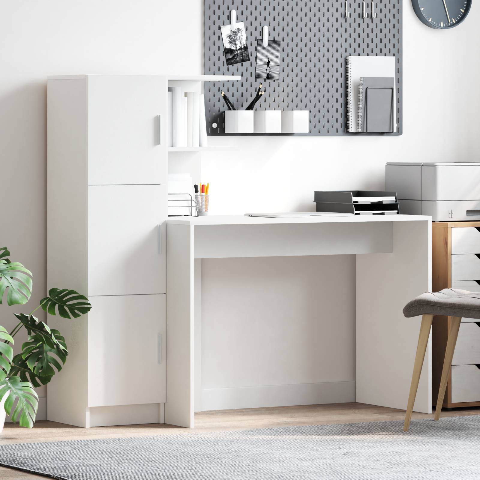 vidaXL Schreibtisch mit Stauraum Weiß Holzwerkstoff