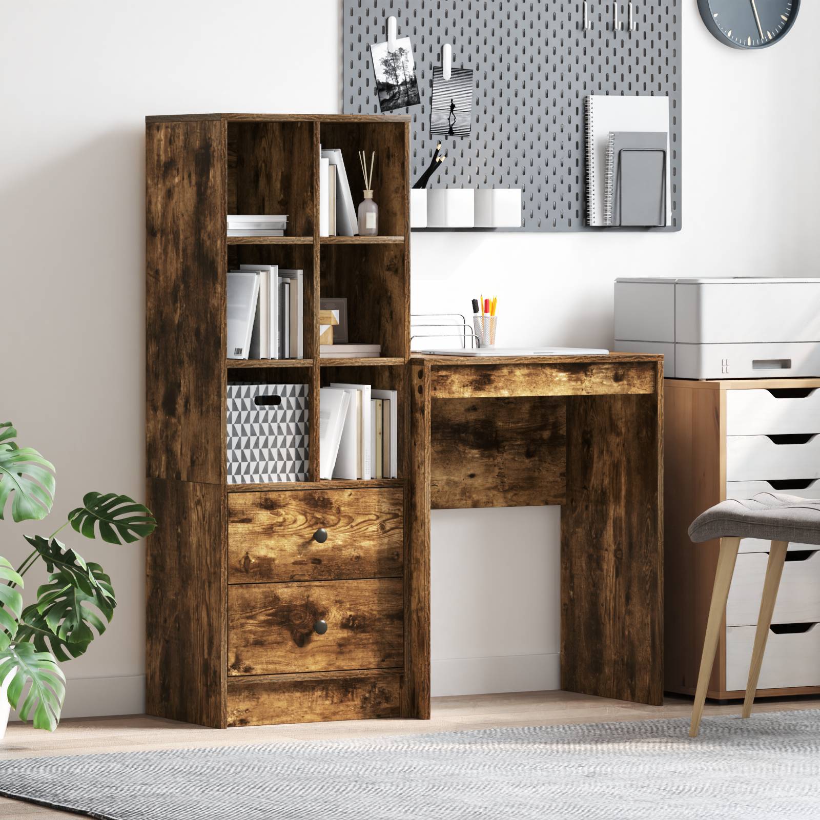 vidaXL Schreibtisch mit Stauraum Geräucherte Eiche Holzwerkstoff