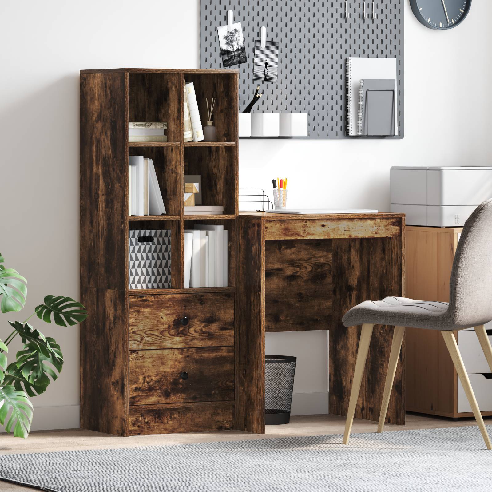vidaXL Schreibtisch mit Stauraum Geräucherte Eiche Holzwerkstoff