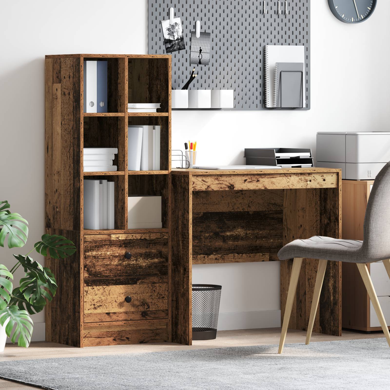 vidaXL Schreibtisch mit Stauraum Alter Holz Furnierschicht