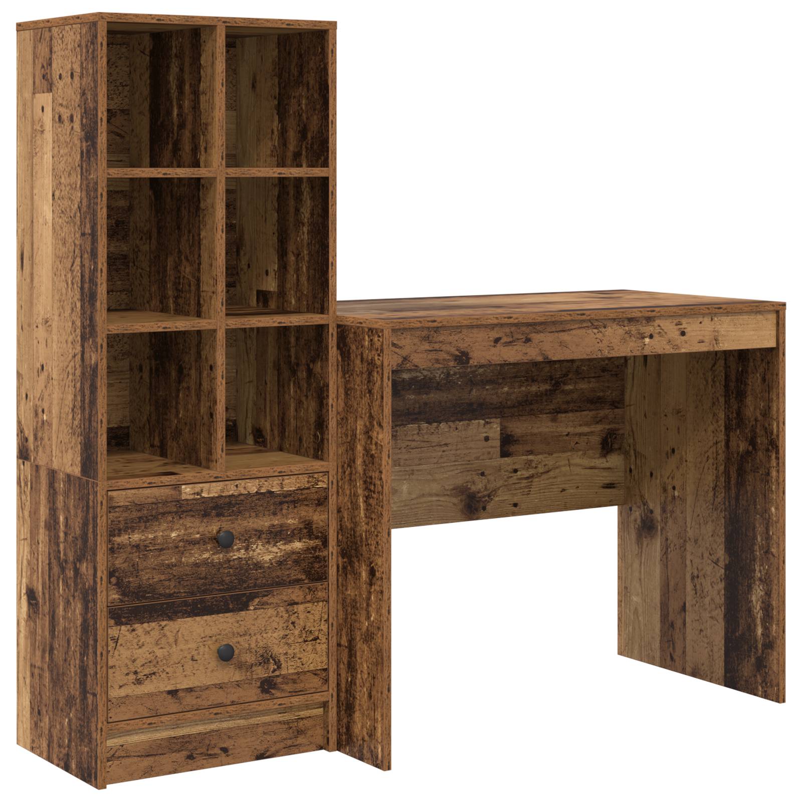 vidaXL Schreibtisch mit Stauraum Alter Holz Furnierschicht