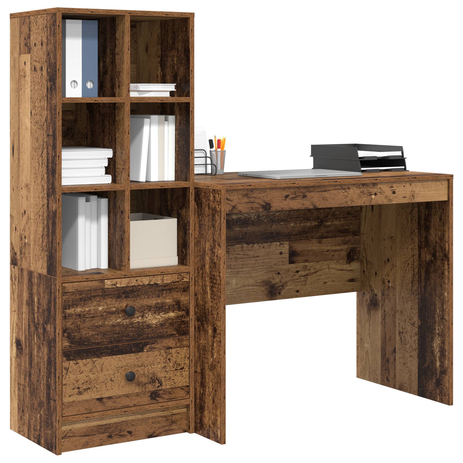 vidaXL Schreibtisch mit Stauraum Alter Holz Furnierschicht
