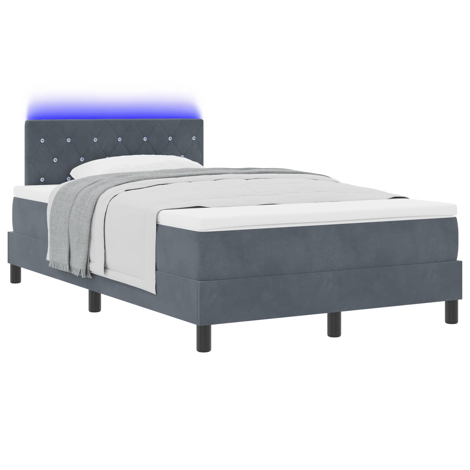 vidaXL Boxspringbett mit Matratze & LED Dunkelgrau 120x190 cm Samt