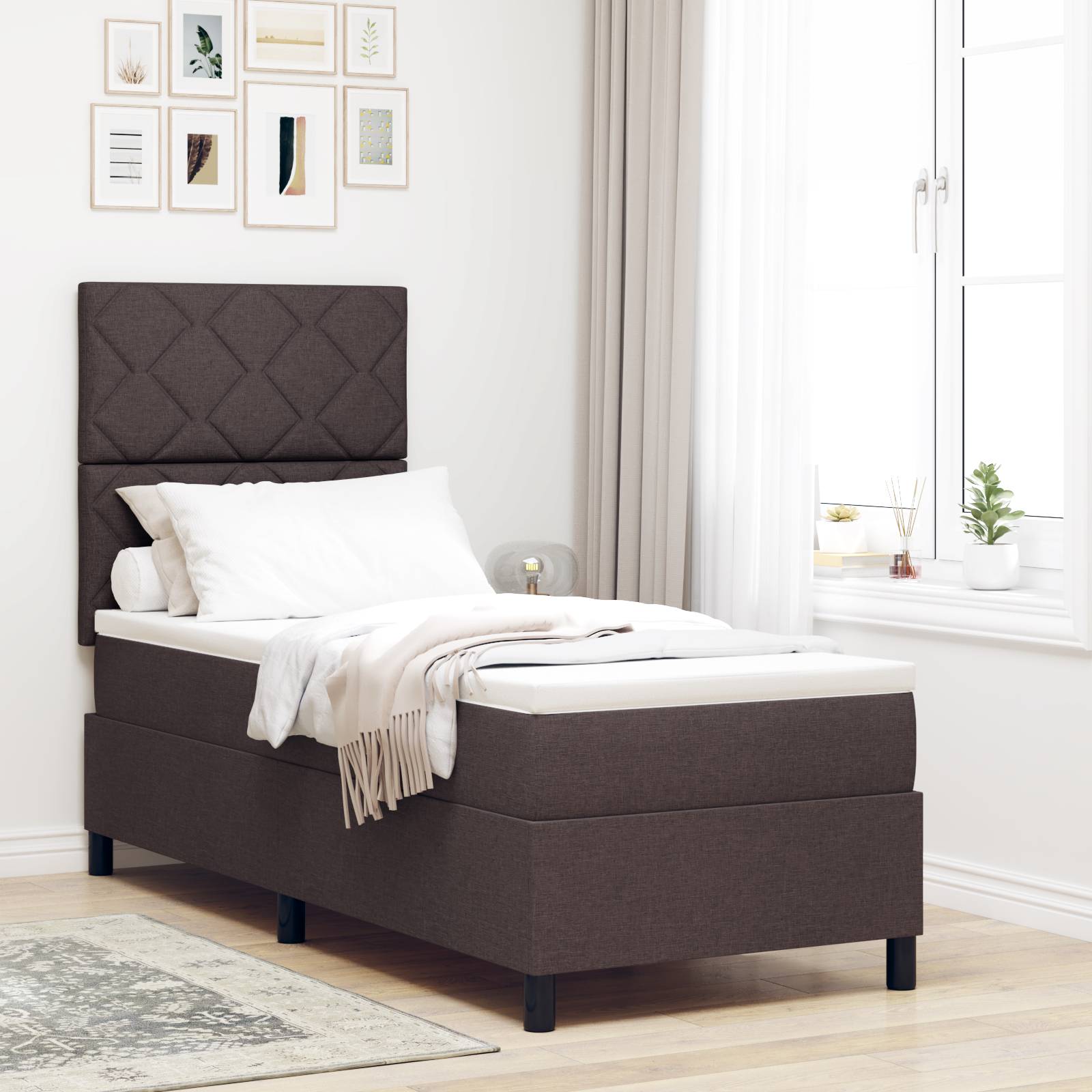 vidaXL Boxspringbett mit Matratze Dunkelbraun 80x200 cm Stoff
