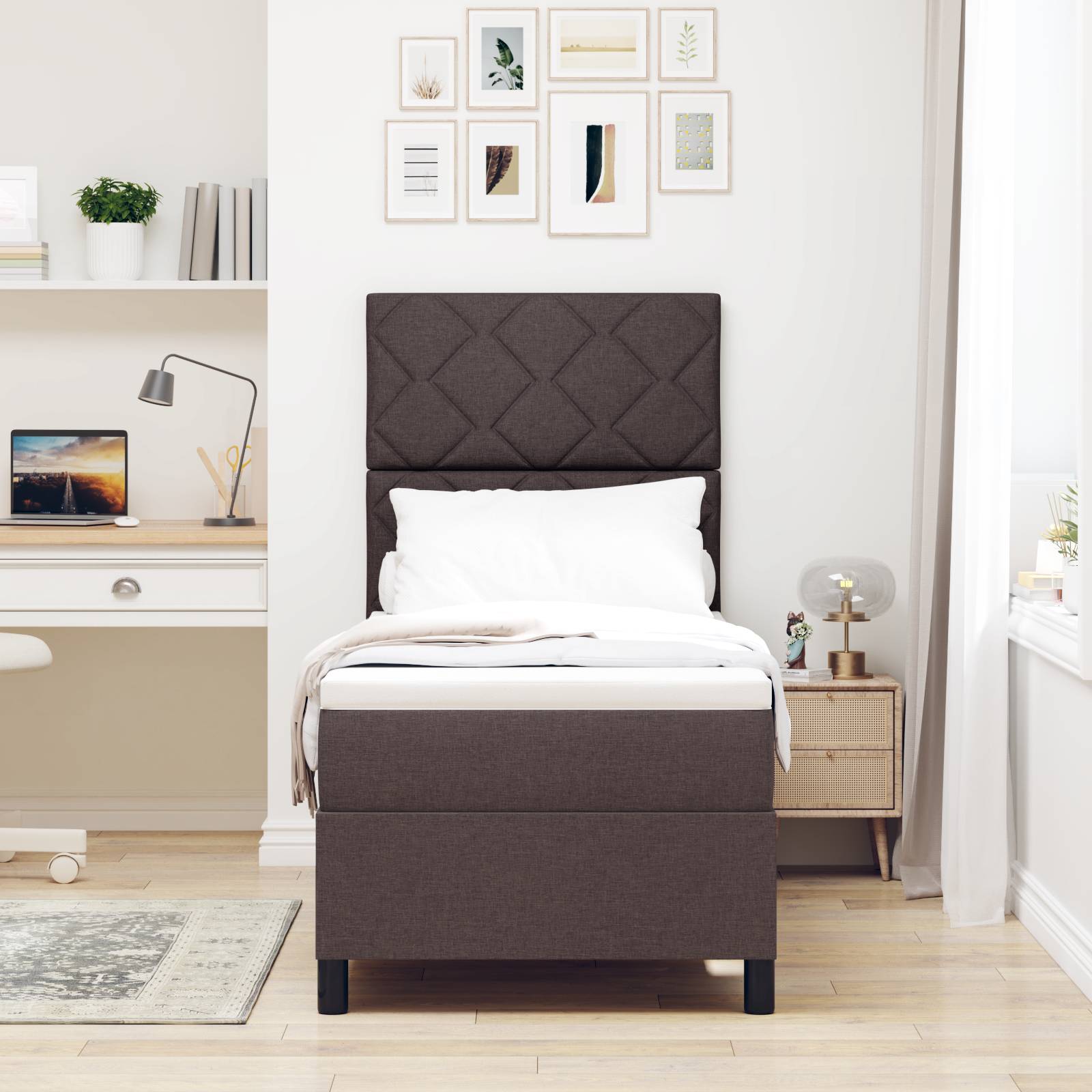 vidaXL Boxspringbett mit Matratze Dunkelbraun 80x200 cm Stoff