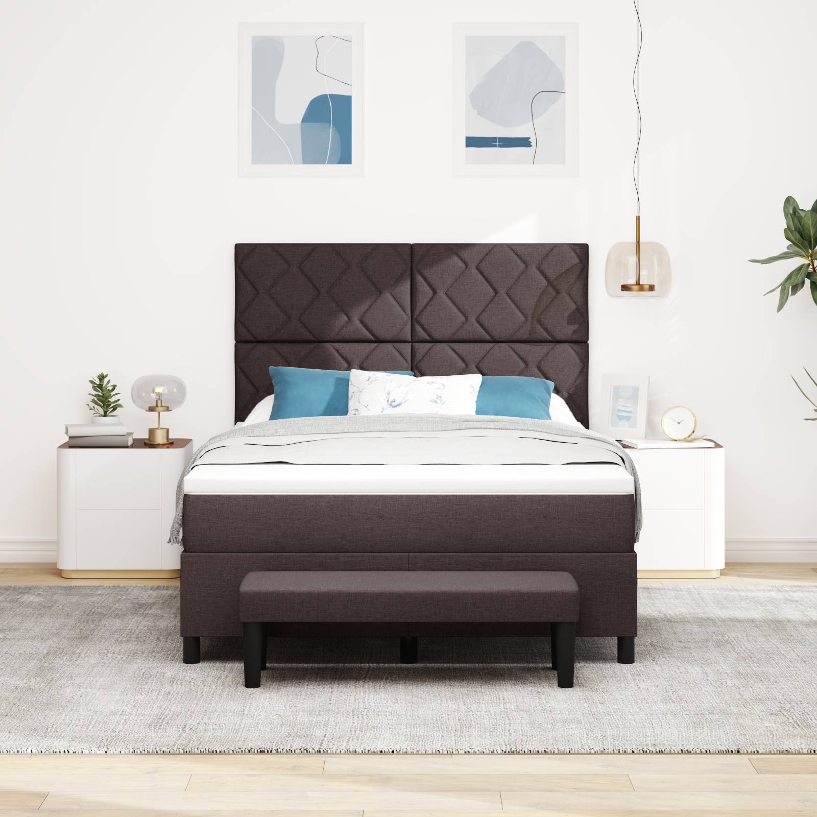 vidaXL Boxspringbett mit Matratze & Bank Dunkelbraun 140x190 cm Stoff