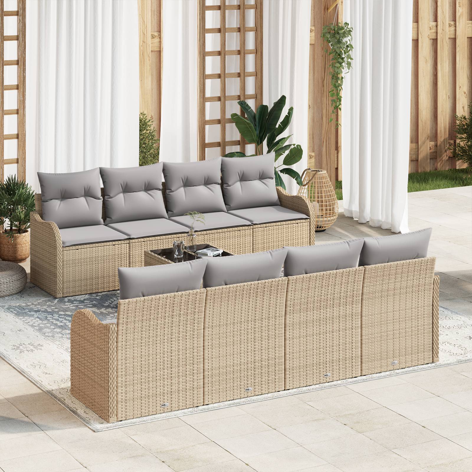 vidaXL 9-teiliges Garten Sofa Set mit Kissen Beige Poly Rattan