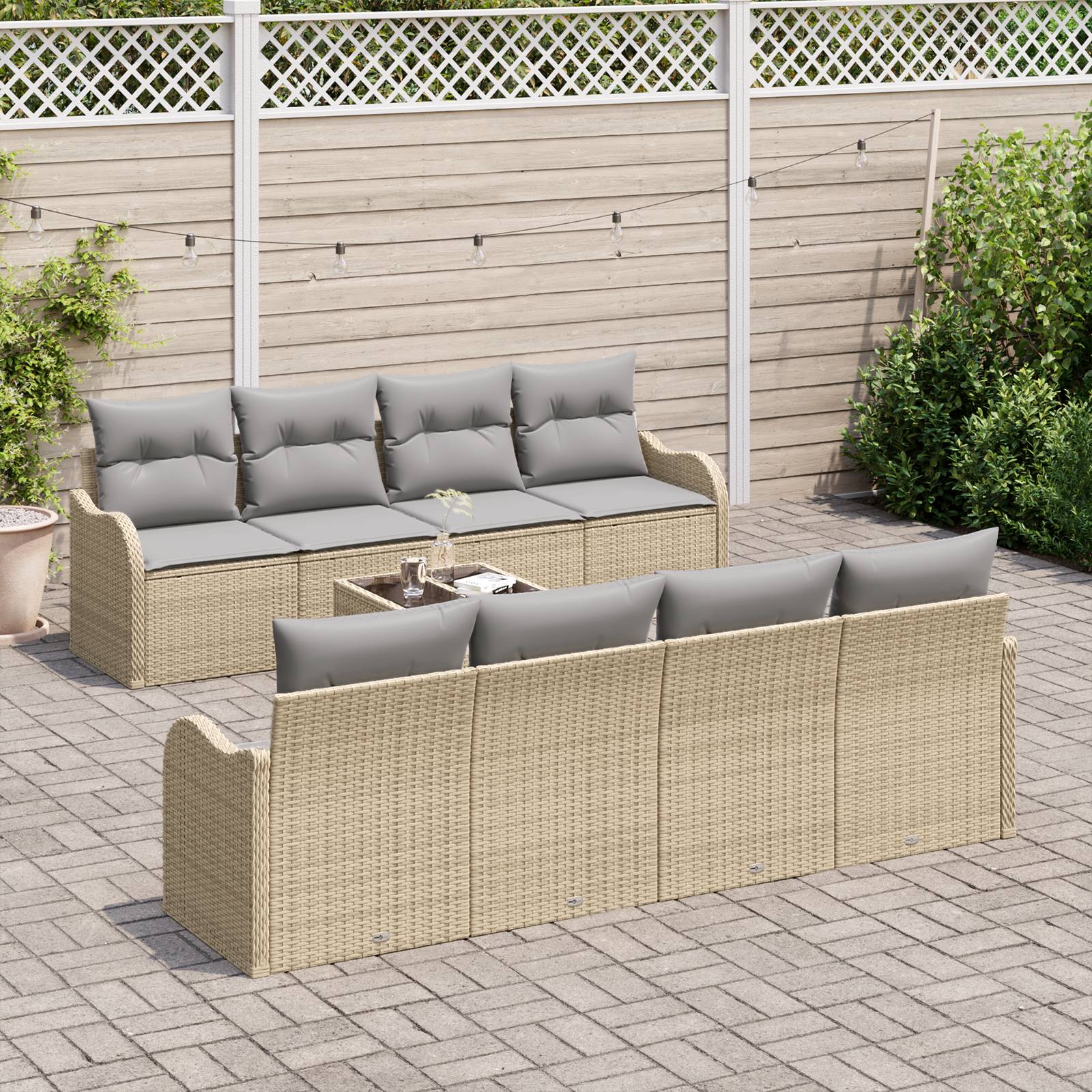 vidaXL 9-teiliges Garten Sofa Set mit Kissen Beige Poly Rattan