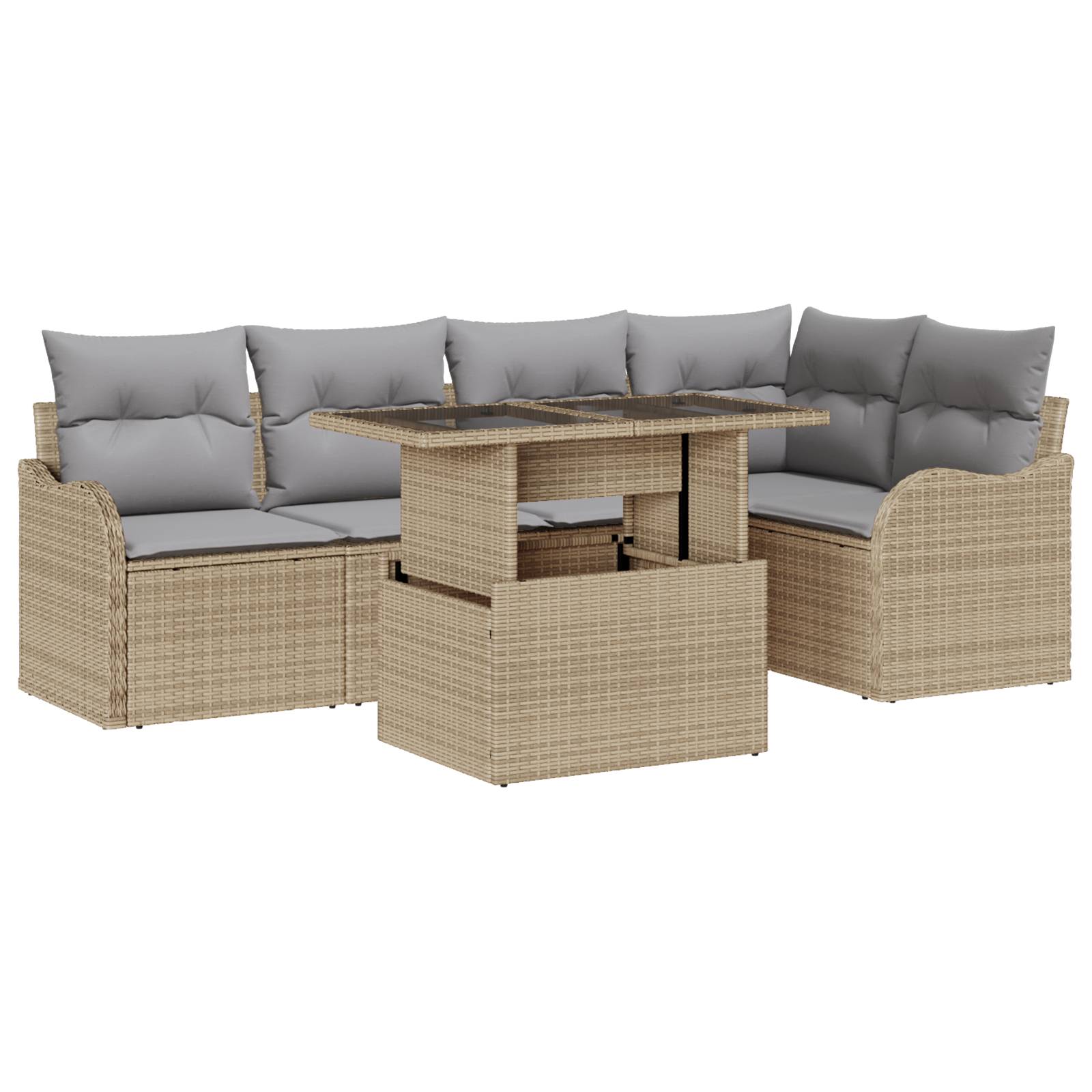 vidaXL 6-teiliges Garten Sofa Set mit Kissen Beige Poly Rattan