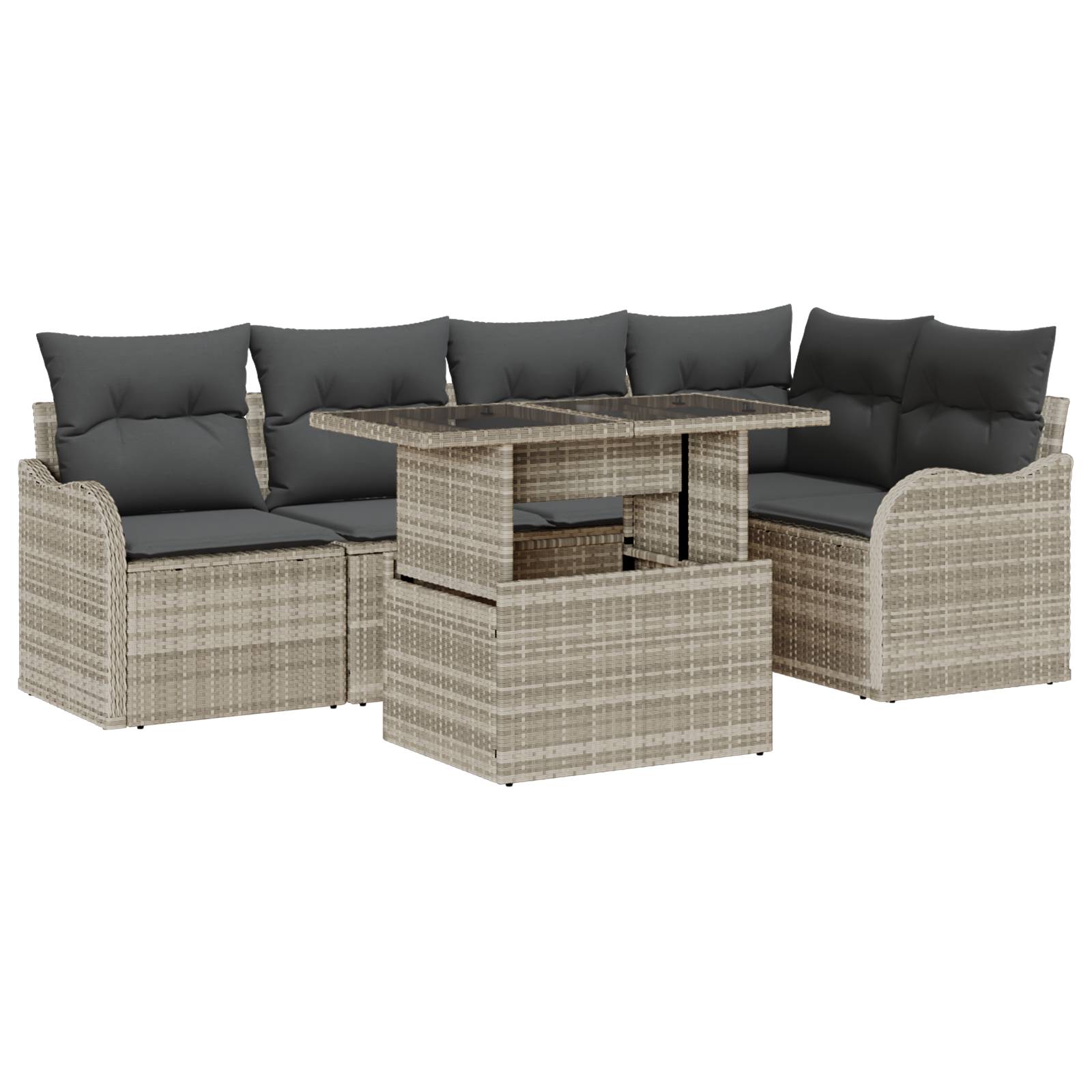 vidaXL 6-teiliges Garten Sofa Set mit Kissen Hellgraues Poly Rattan