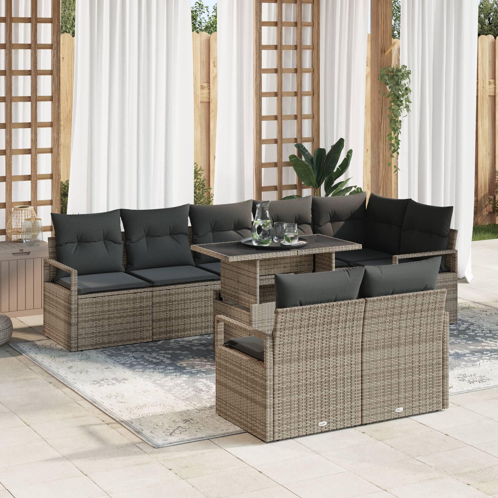 vidaXL 9-tlg. Garten-Sofagarnitur mit Kissen Grau Poly Rattan