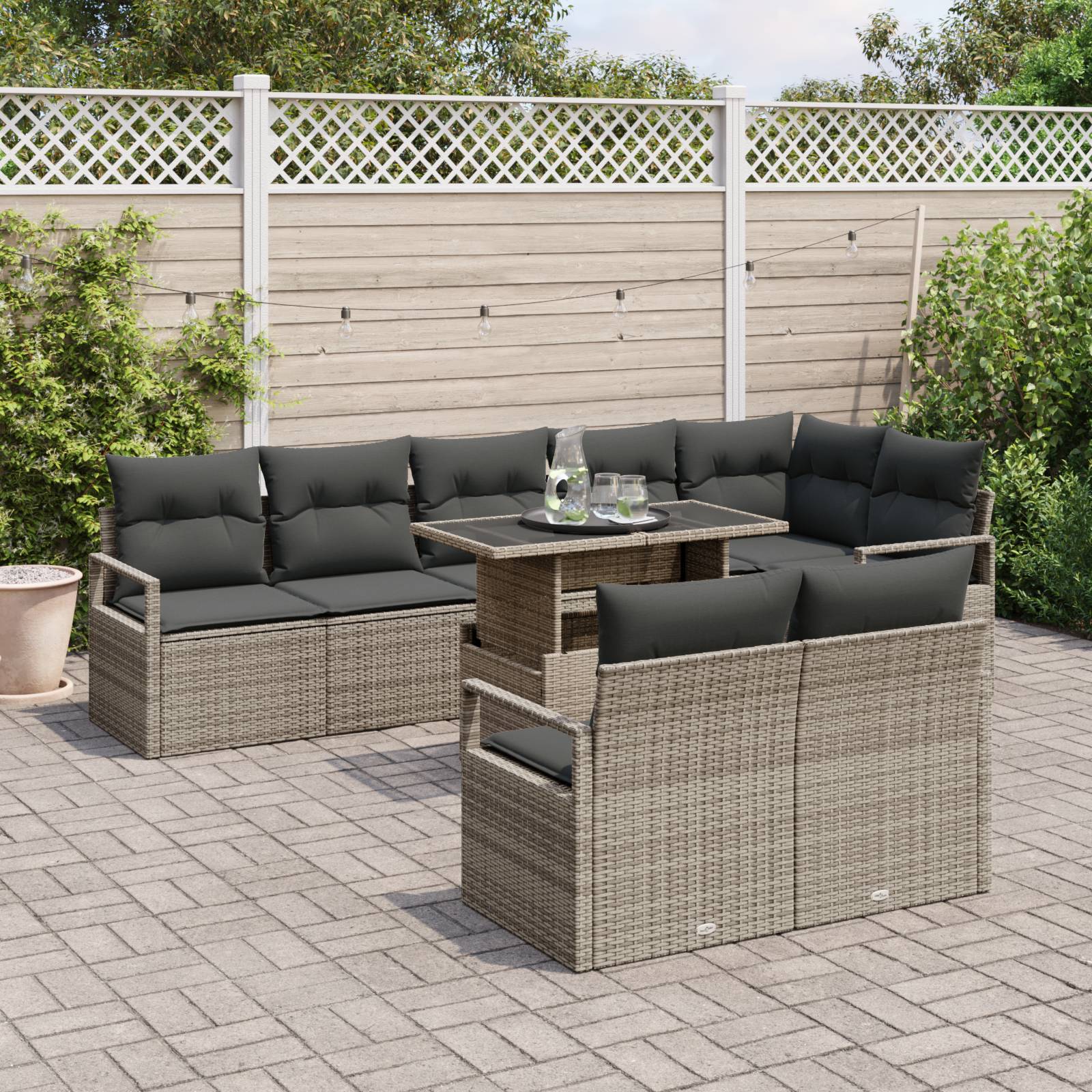 vidaXL 9-tlg. Garten-Sofagarnitur mit Kissen Grau Poly Rattan